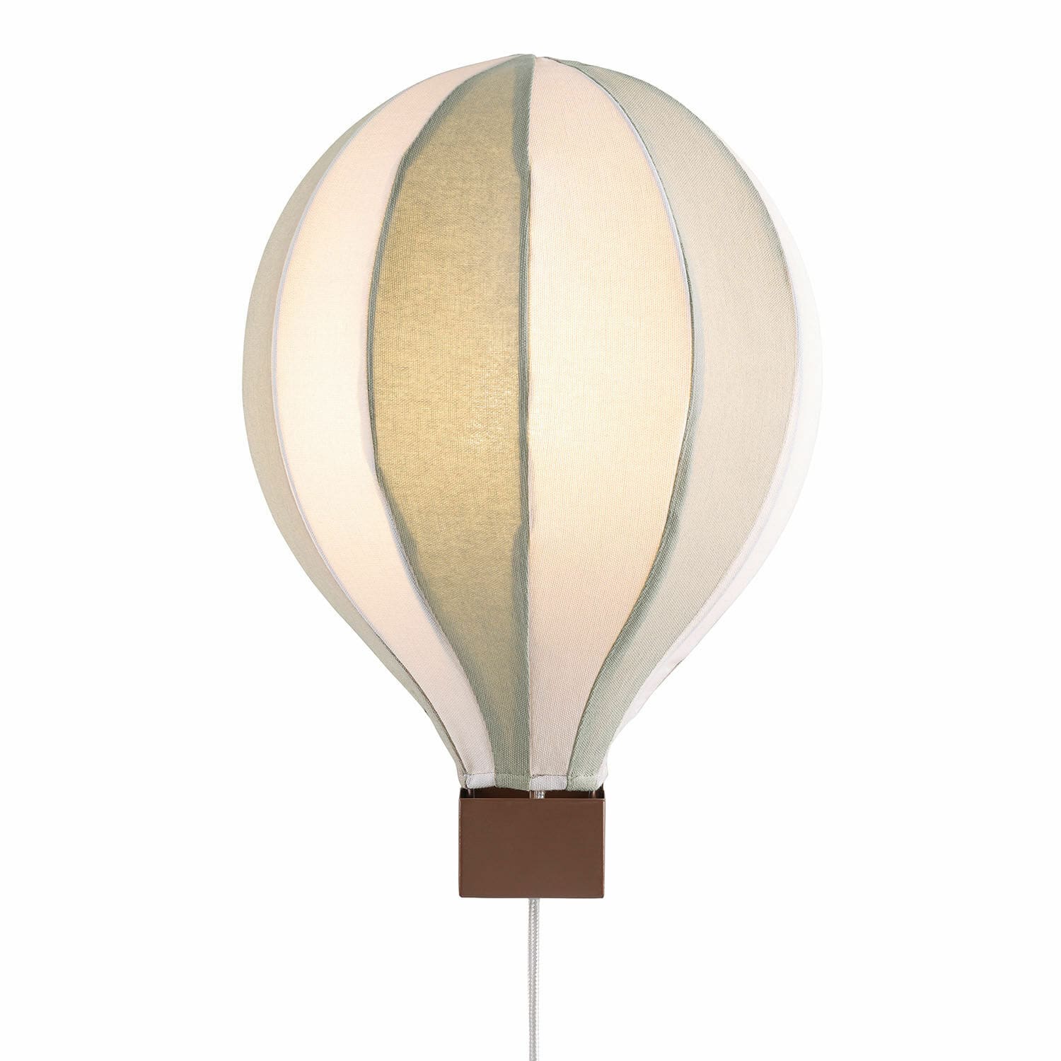 Applique Merrybean Lampe ballon en tissu rayé crème et vert avec panier marron, éclairage décoratif pour chambre d'enfant