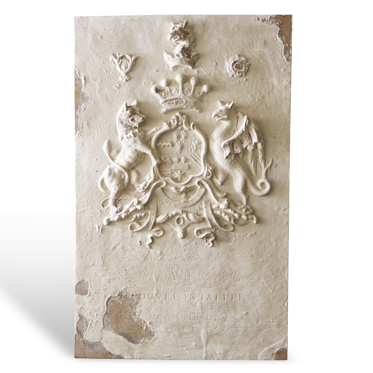Plaque décorative Bédeille Plaque décorative beige en relief avec blason ancien et texture vieillie pour mur