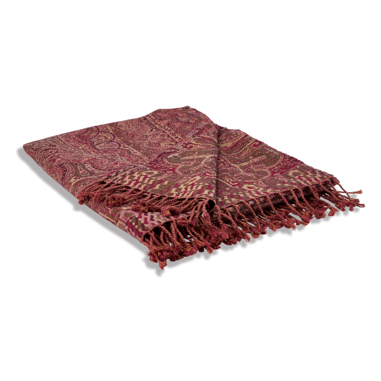 rood Rode plaid met paisley patroon en franjes, zachte stof, decoratief woondeken