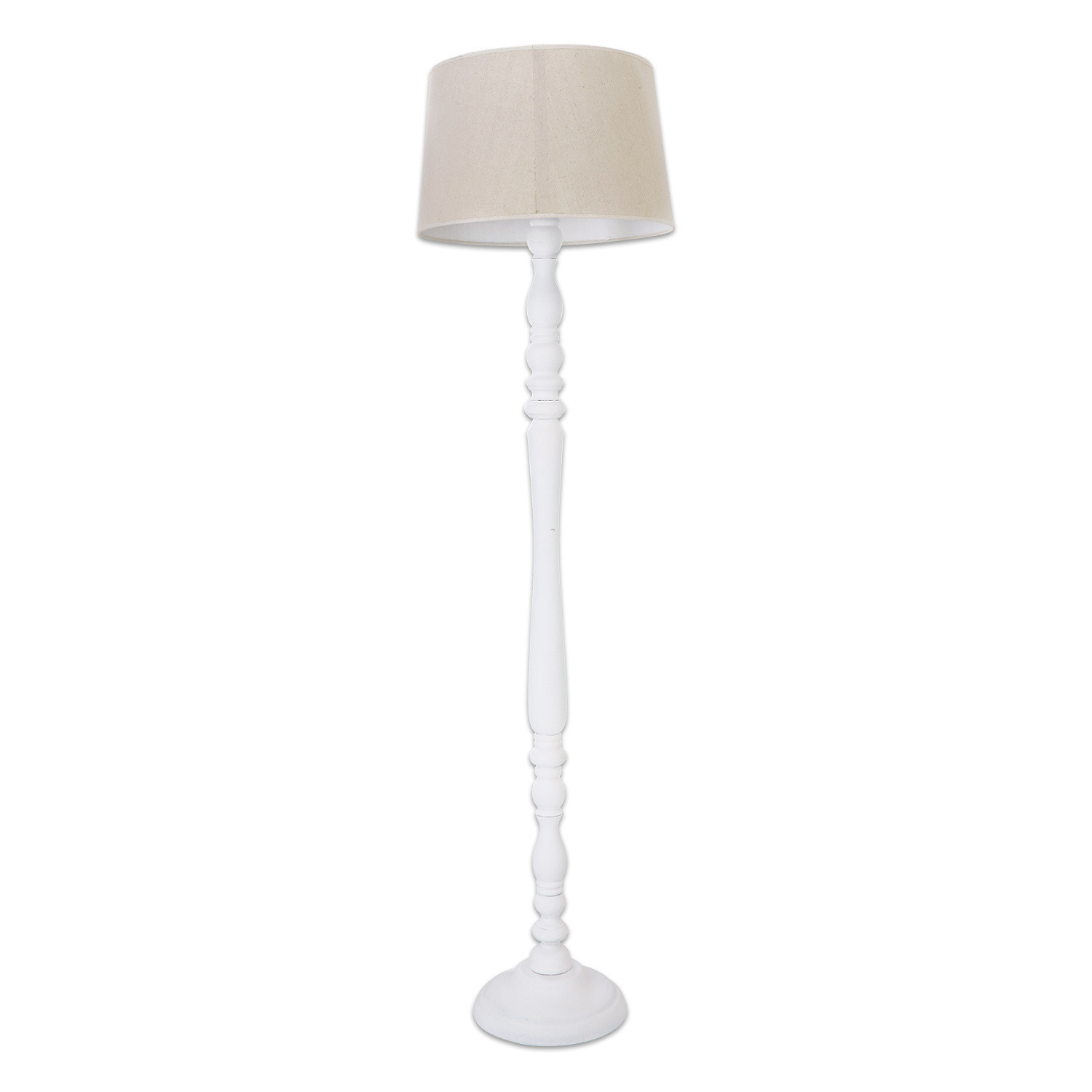 Staande lamp Statford Witte houten vloerlamp met beige lampenkap, klassiek ontwerp voor woonkamer