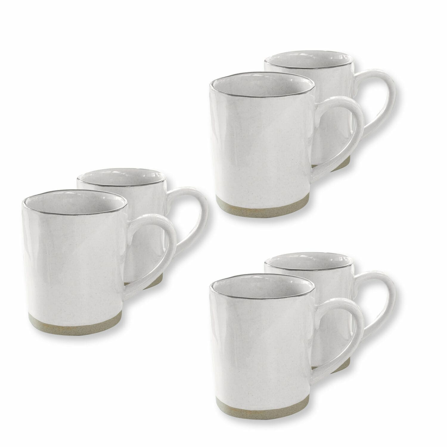 Ensemble de 6 mugs en céramique blanche Biarritz avec bord gris pour café et thé