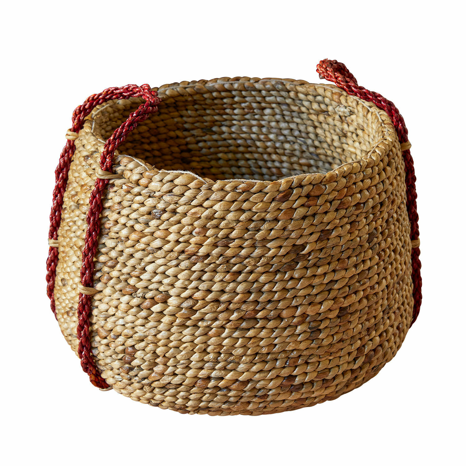Panier Cilovar Panier rond en osier tressé avec poignées rouges, rangement naturel et décoratif