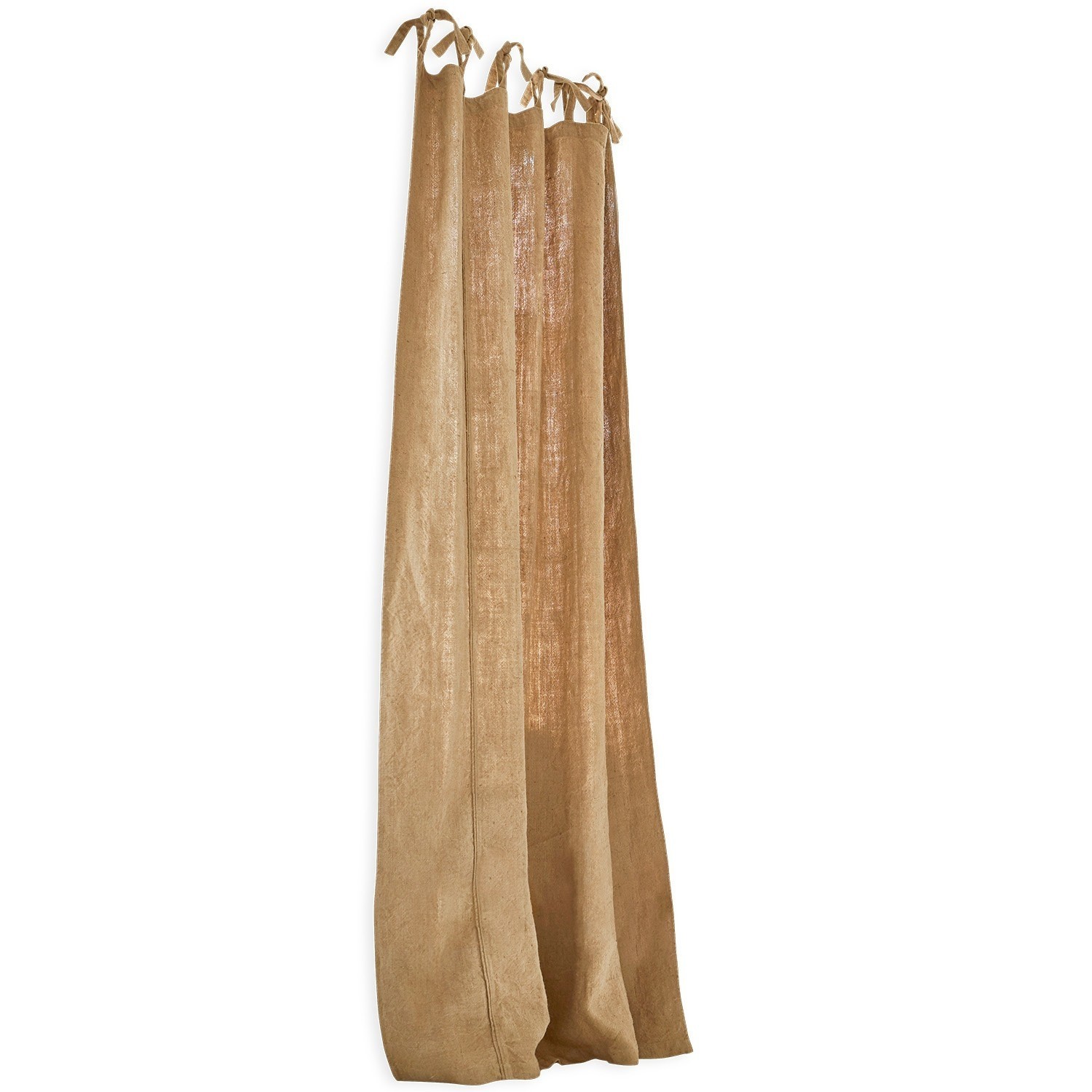 Gordijn Uma Beige linnen gordijn met striklinten, licht decoratief materiaal voor interieur