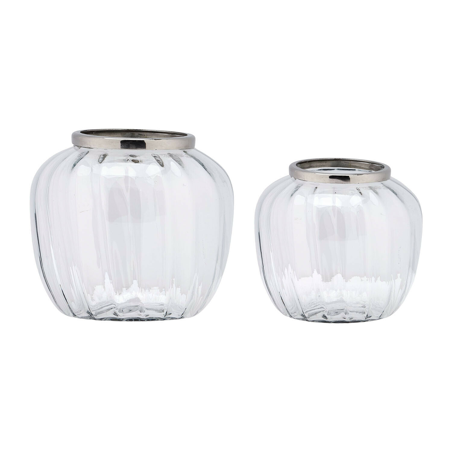 Lot de 2 photophores Fioren Ensemble de deux photophores en verre transparent avec bordures métalliques argentées