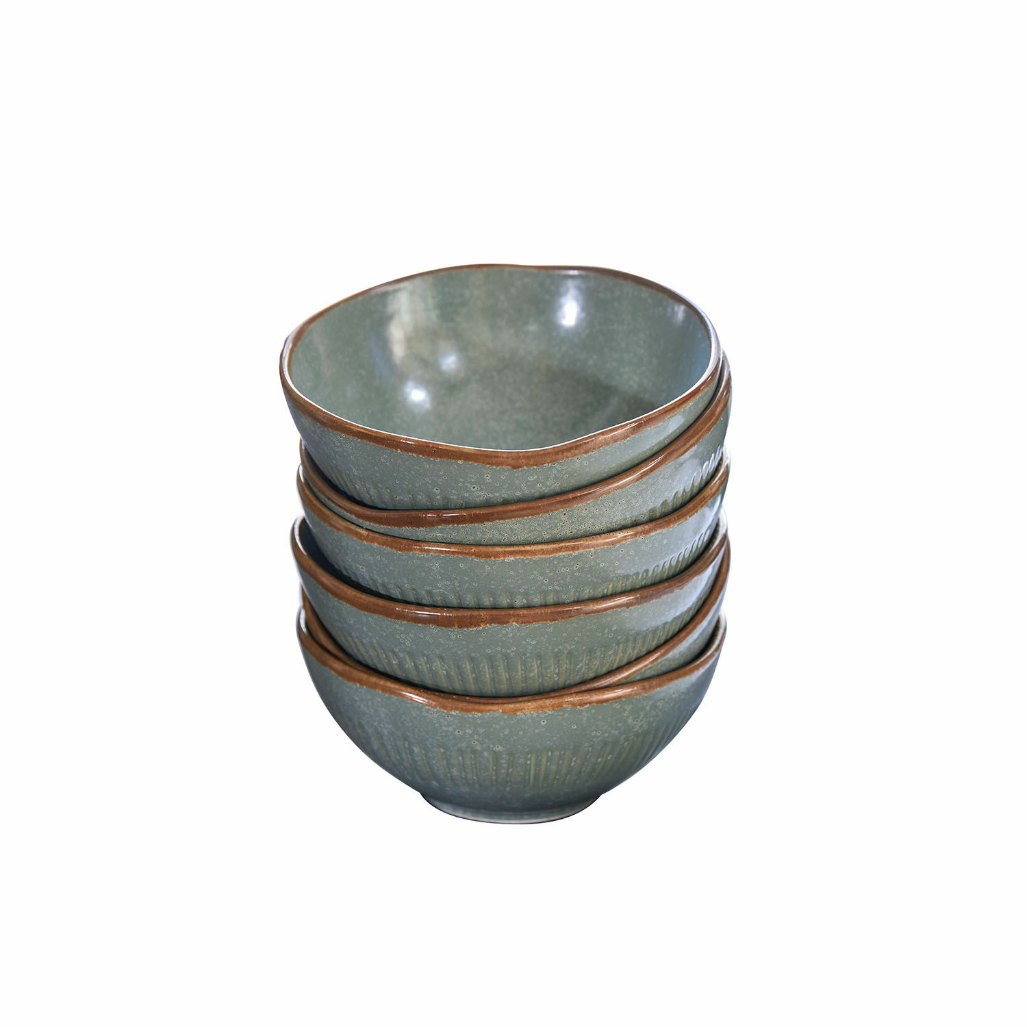 turquoise/bruin Set van 6 keramische kommen in turquoise en bruin met rustiek design voor de keuken