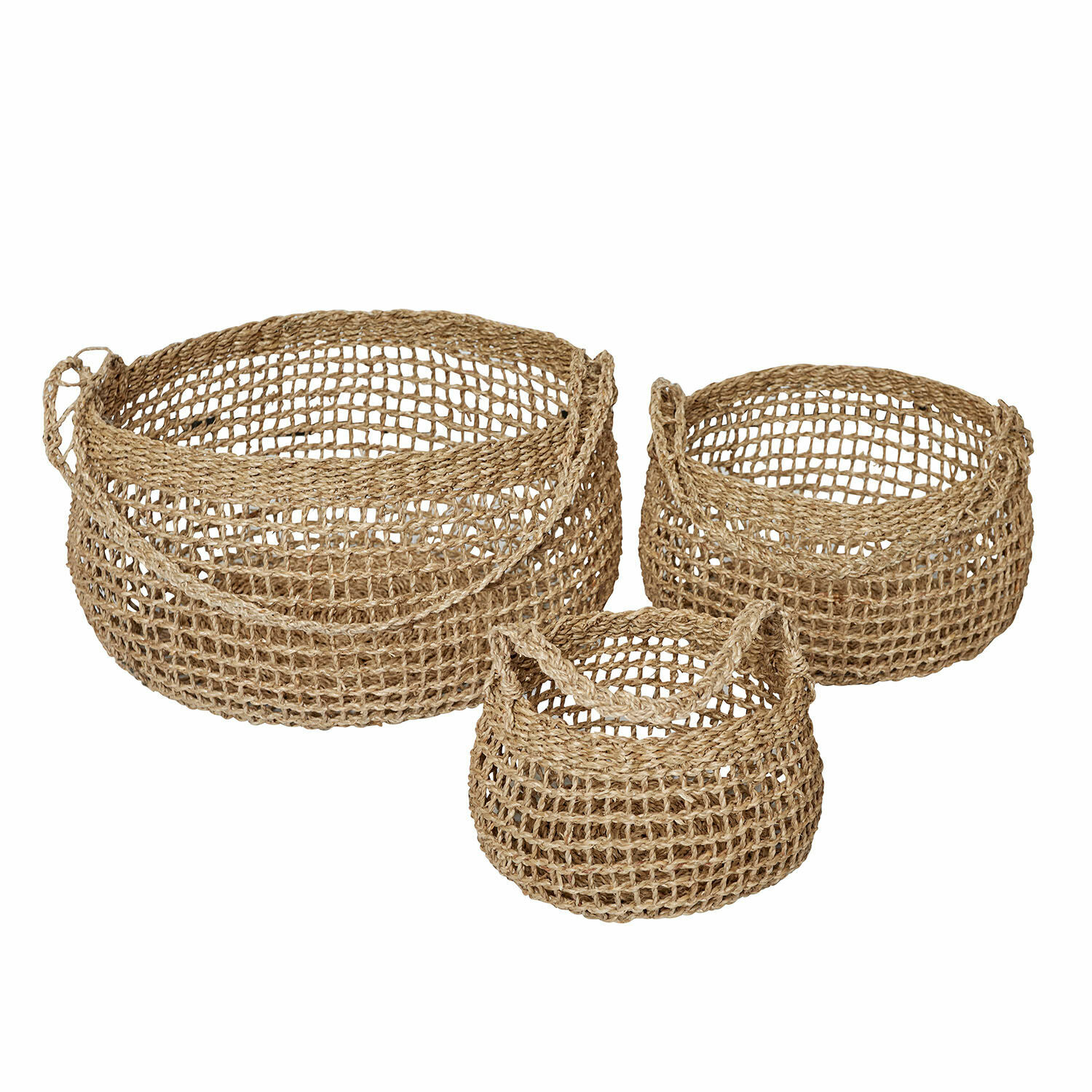 Lot de 3 corbeilles Ventourelle Ensemble de trois paniers ronds en jute naturelle pour rangement et décoration intérieure