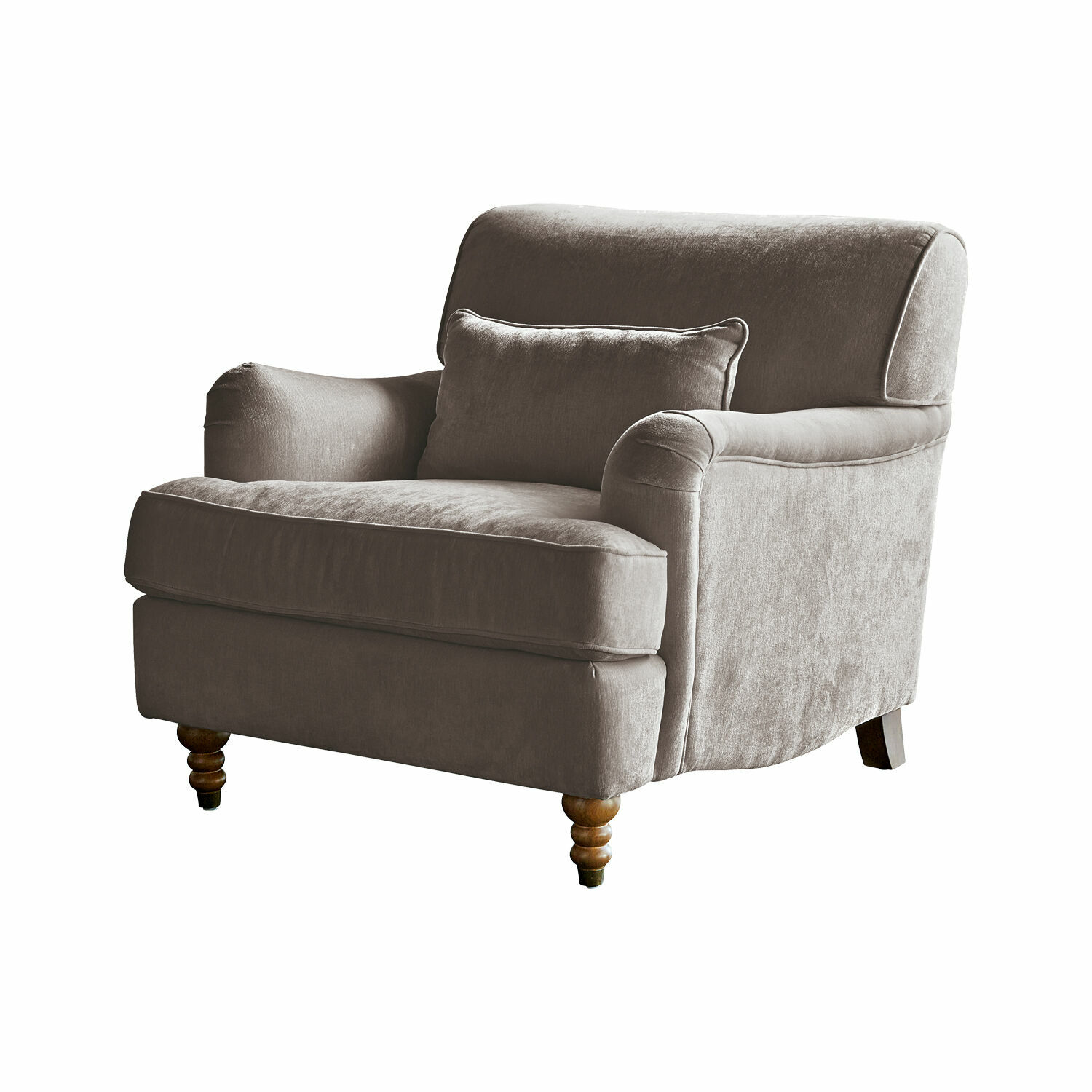 grijs Grijze Isa fauteuil van zachte stof met houten poten, comfortabele zitplaats voor woonkamer