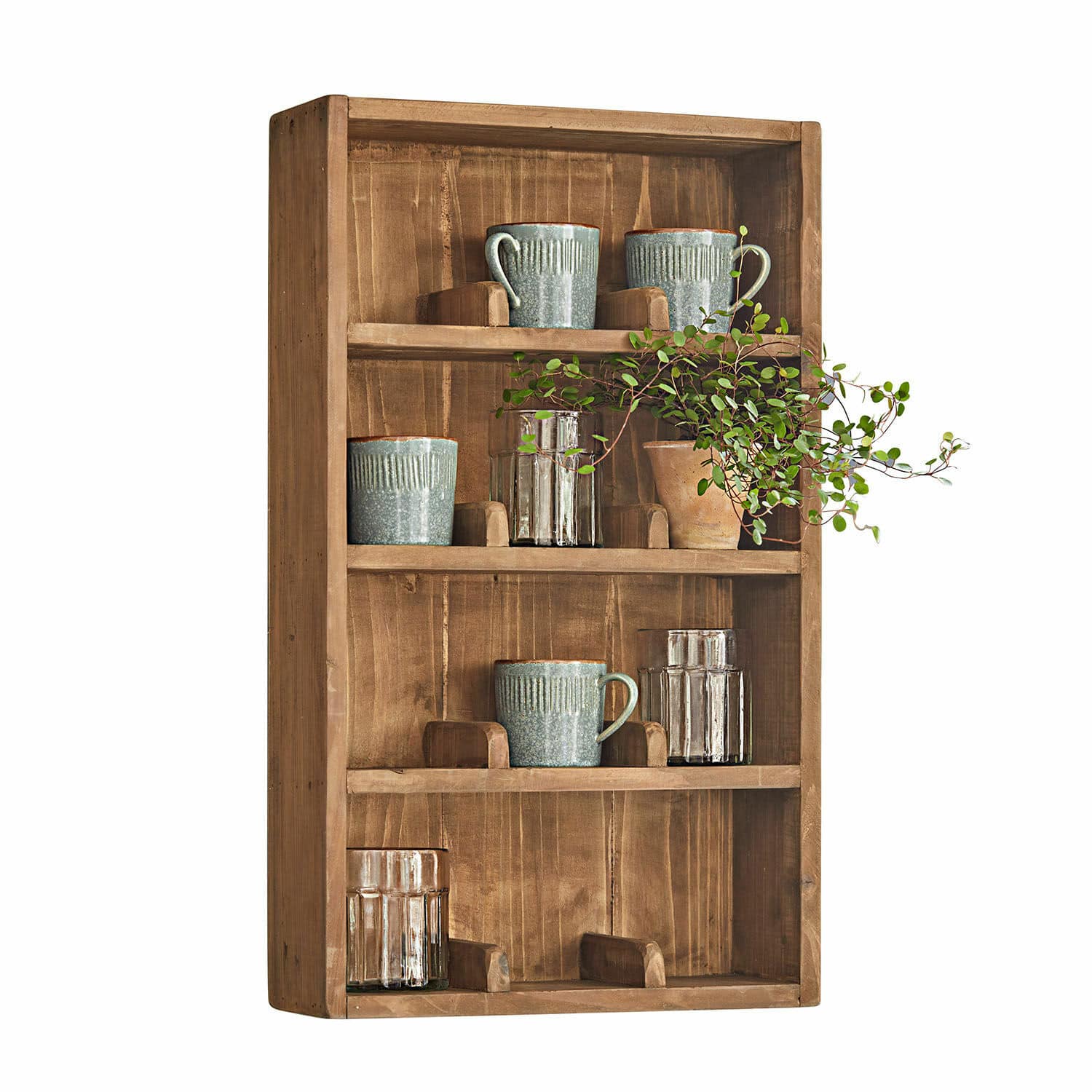 Étagère murale Sunnybrook Étagère murale en bois naturel avec tasses en céramique et verres pour cuisine rustique