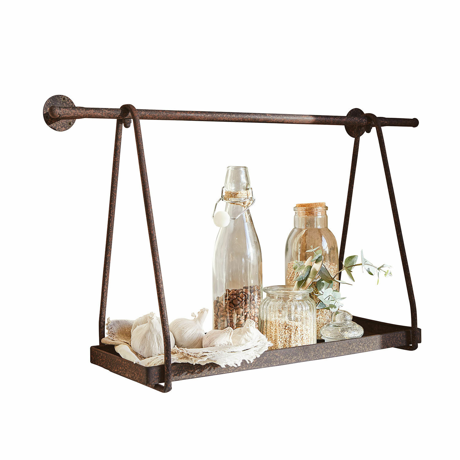 Wandrek Jaquesse Rustieke metalen wandplank met roestkleur voor het opbergen van kruiden en keukenaccessoires