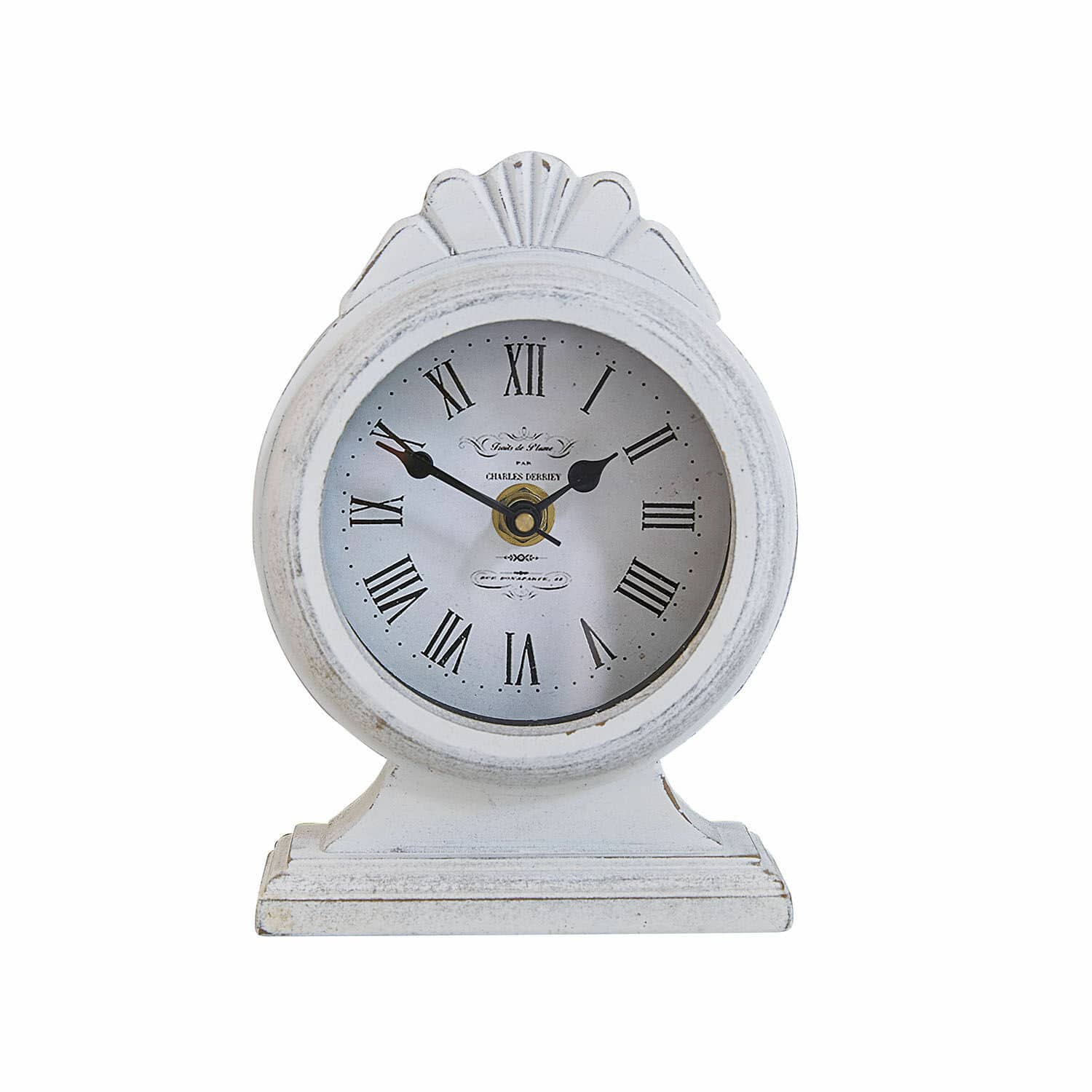 Klok Uxilev Witte houten tafelklok met Romeinse cijfers en decoratief vintage ontwerp