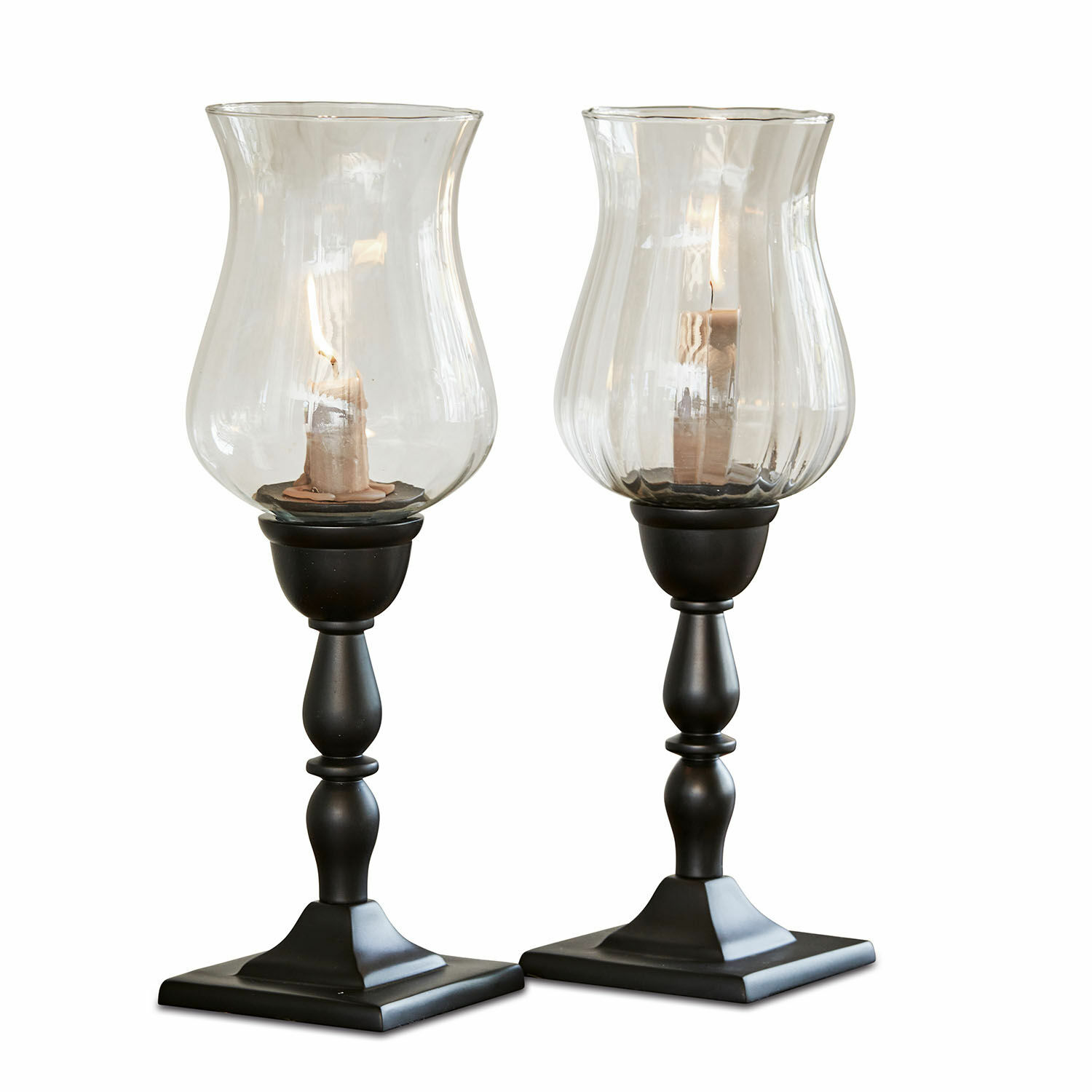 Lot de 2 photophores Monteria Paire de bougeoirs noirs en métal avec abat-jour en verre transparent pour bougies