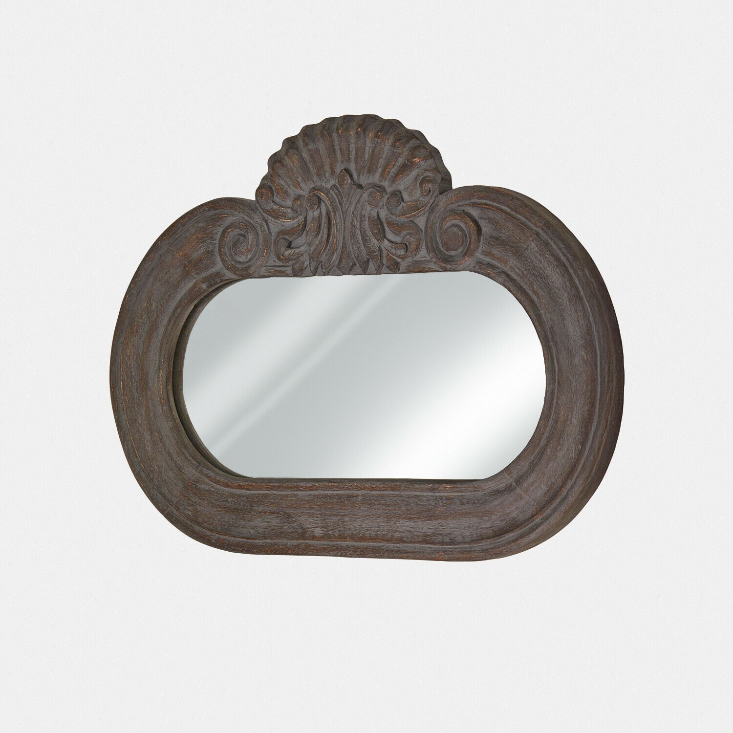 Miroir Elvéric Miroir ovale en bois foncé avec décoration sculptée en forme de coquillage, style vintage, décoration murale