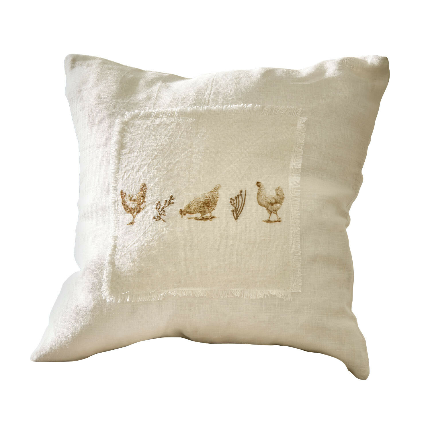 Housse de coussin Chavéreau Coussin en lin beige avec motifs de poules et plantes, housse décorative pour salon ou chambre