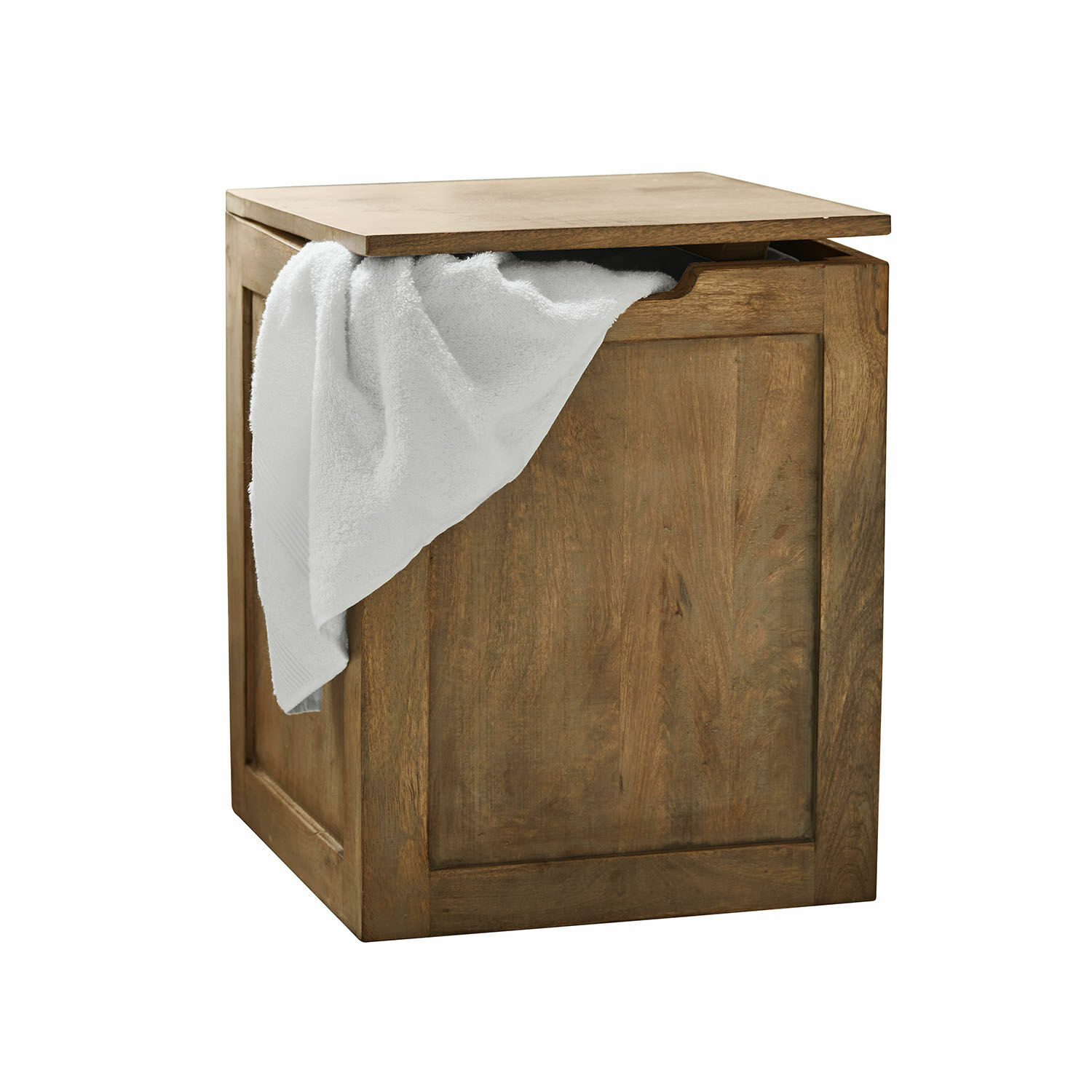 Panier à linge Queristo Coffre à linge en bois couleur naturelle avec serviette blanche, meuble pratique pour la salle de bain