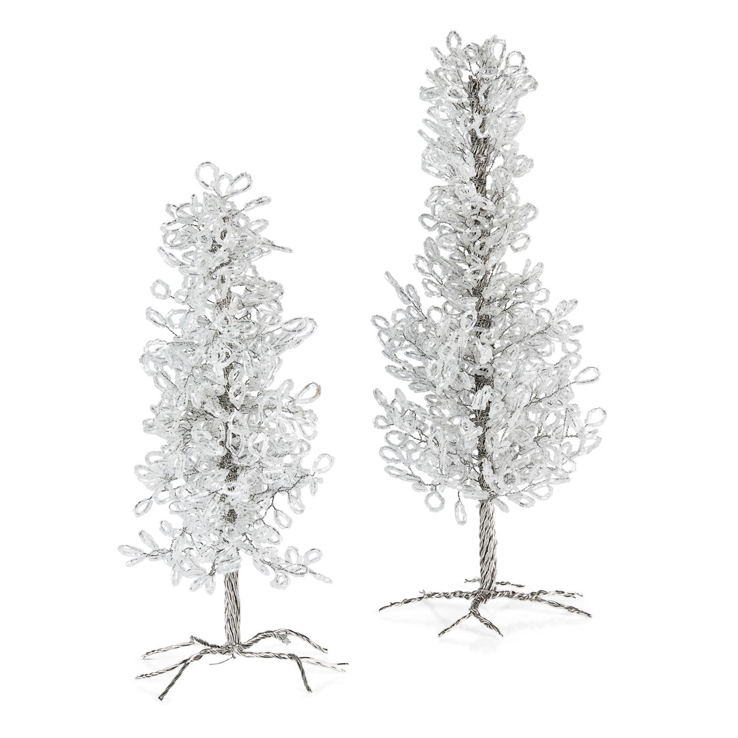Decoratieve boompjes van transparante kralen op metalen voet, feestelijke kerstdecoratie