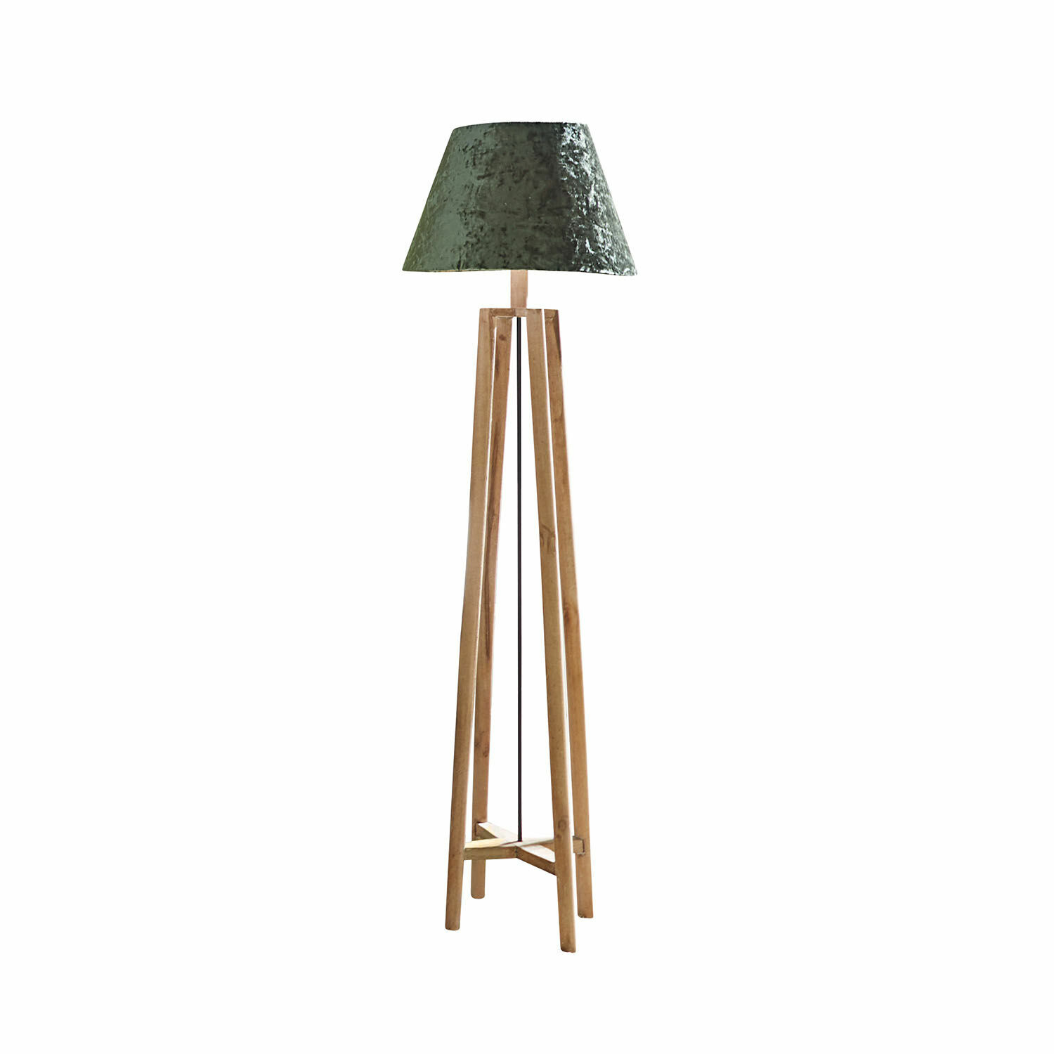 bruin/groen Staande lamp Edgewood met bruine houten voet en groene kap, modern interieurverlichting