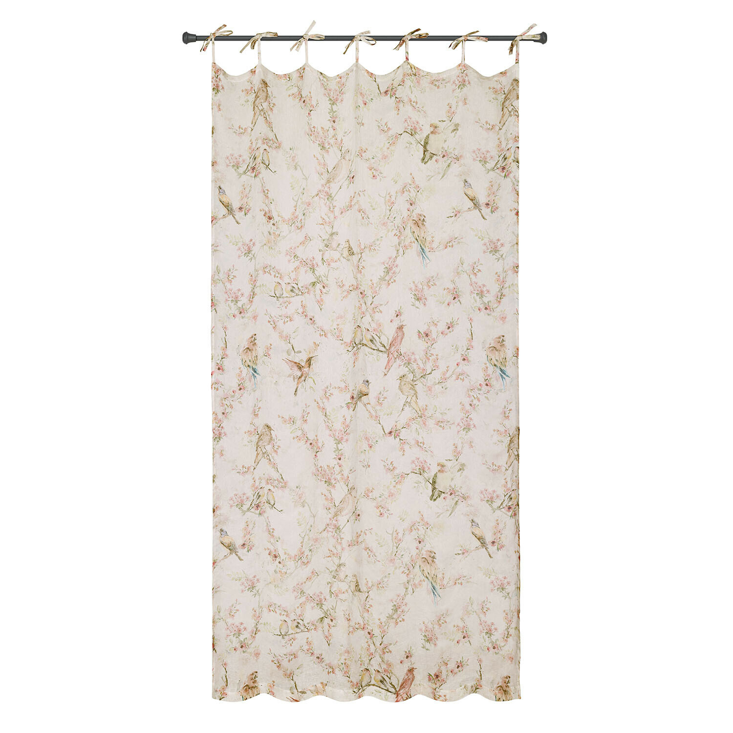 Gordijn Florémont Gordijn van lichte crème stof met vogel- en bloemenprint, decoratieve raamversiering