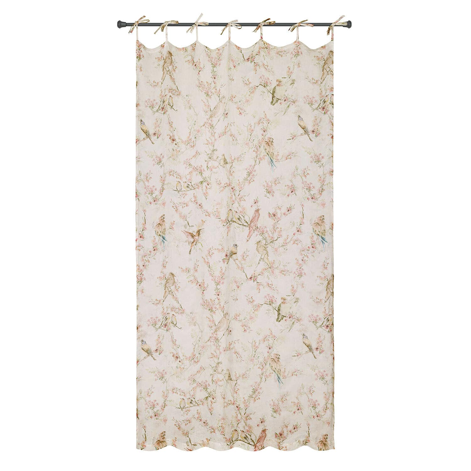 Gordijn Florémont Gordijn van lichte crème stof met vogel- en bloemenprint, decoratieve raamversiering