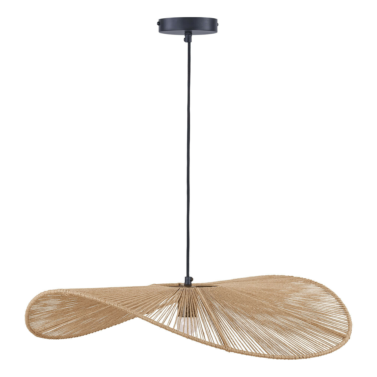 Hanglamp Casamira Hanglamp van natuurlijke beige touw met zwarte kabel, modern verlichtingsontwerp voor interieur