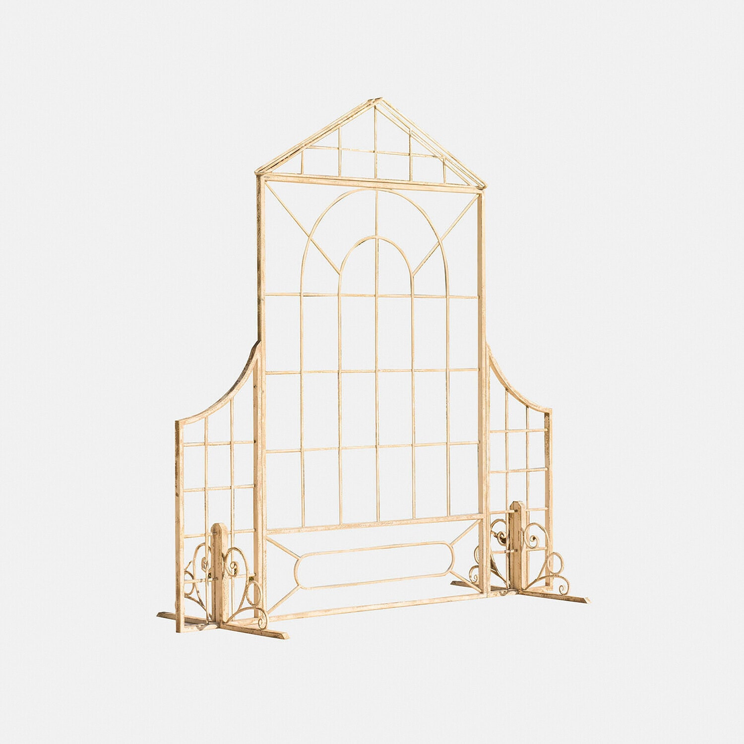 Roomdivider Hallowby Decoratief metalen tuinrek in beige met geometrisch patroon en boogvorm