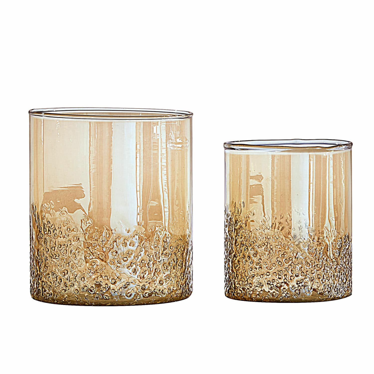 Lot de 2 photophores Plélo Ensemble de deux verres en verre ambré texturé en bas, verres élégants pour boissons