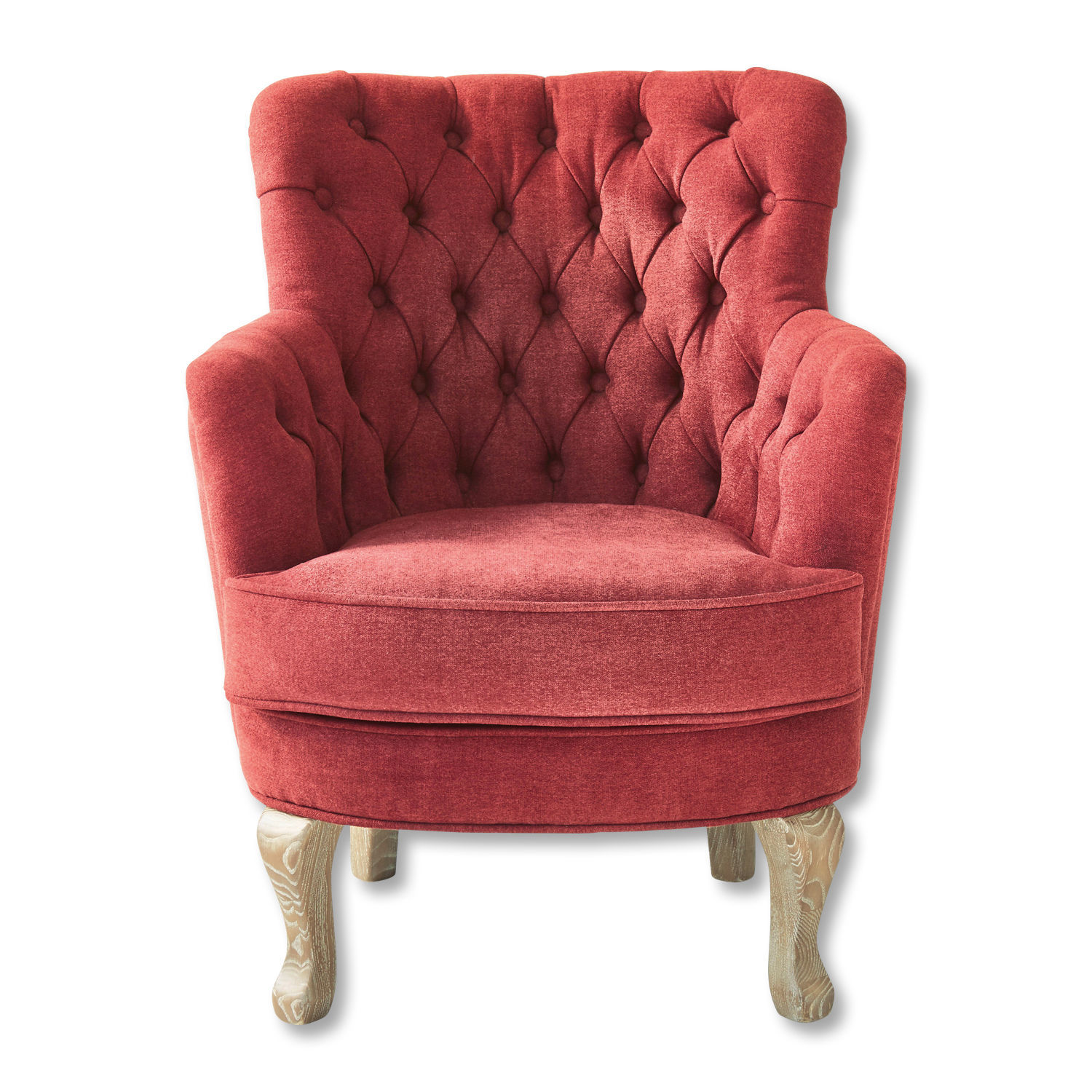 rood Rode Calgary fauteuil van stof met gestikte rugleuning en houten poten voor woonkamer