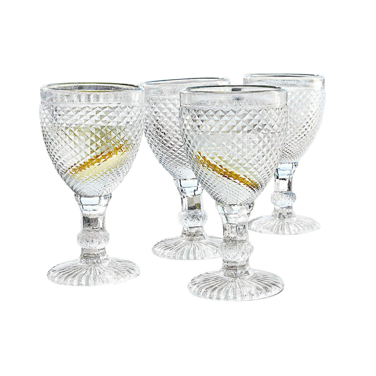 Glas set van 4 Santerre Set van vier doorzichtige glazen met reliëf, elegant drinkglas van glas