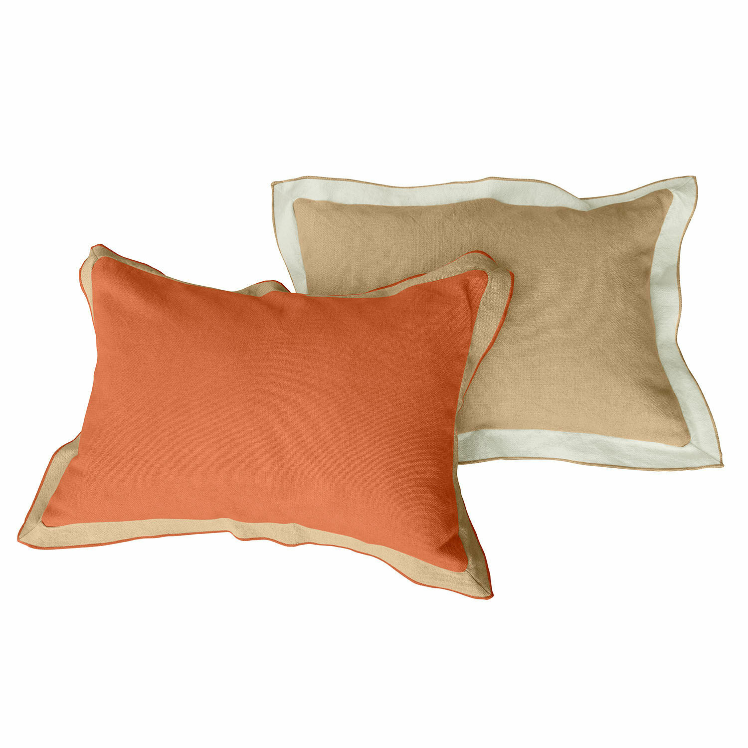 Kussenhoes set van 2 Florcelles Set van twee rechthoekige katoenen kussens in beige en oranje met contrasterende bies
