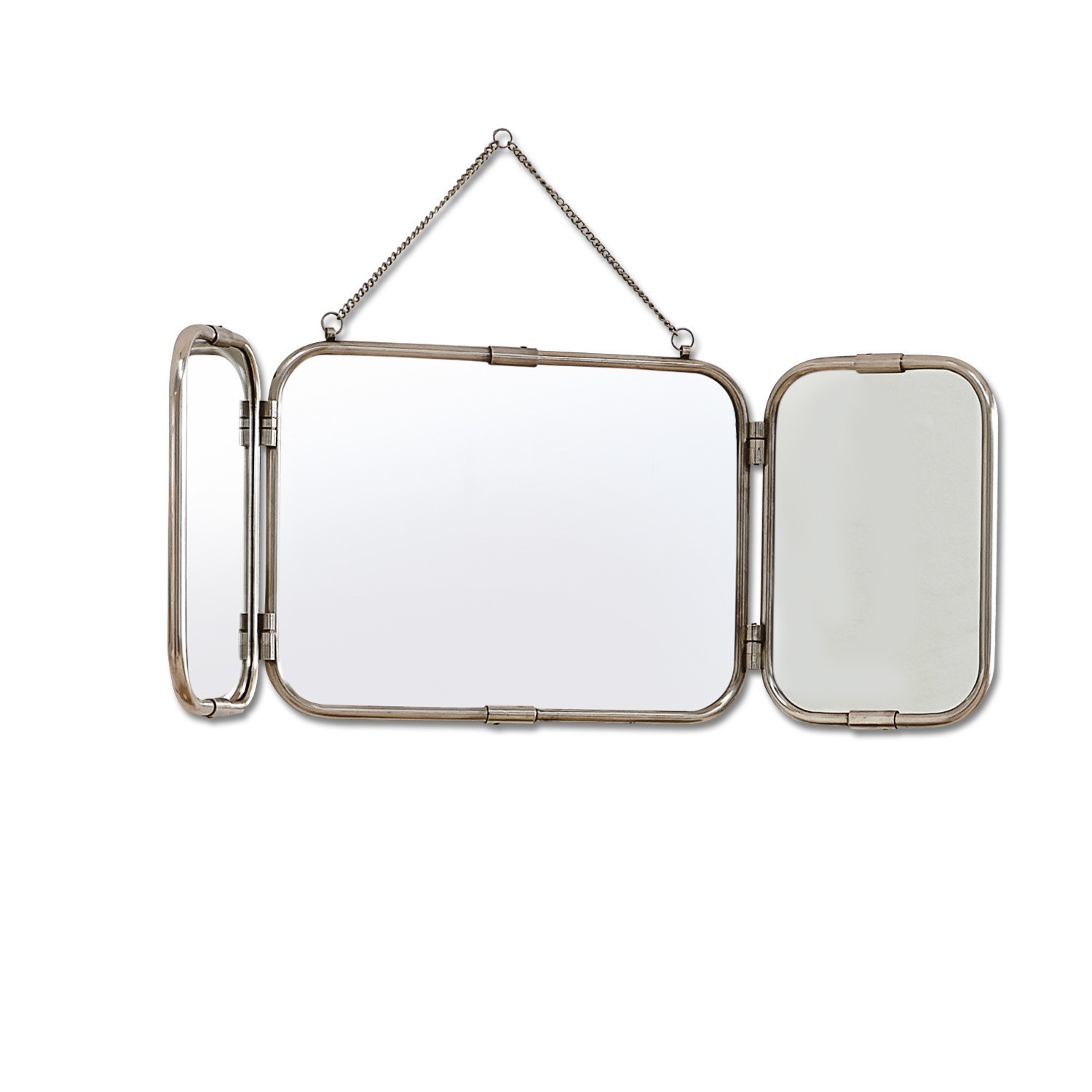 Miroir Kacey Miroir mural triptyque avec cadre en métal couleur argent vieilli pour décoration intérieure