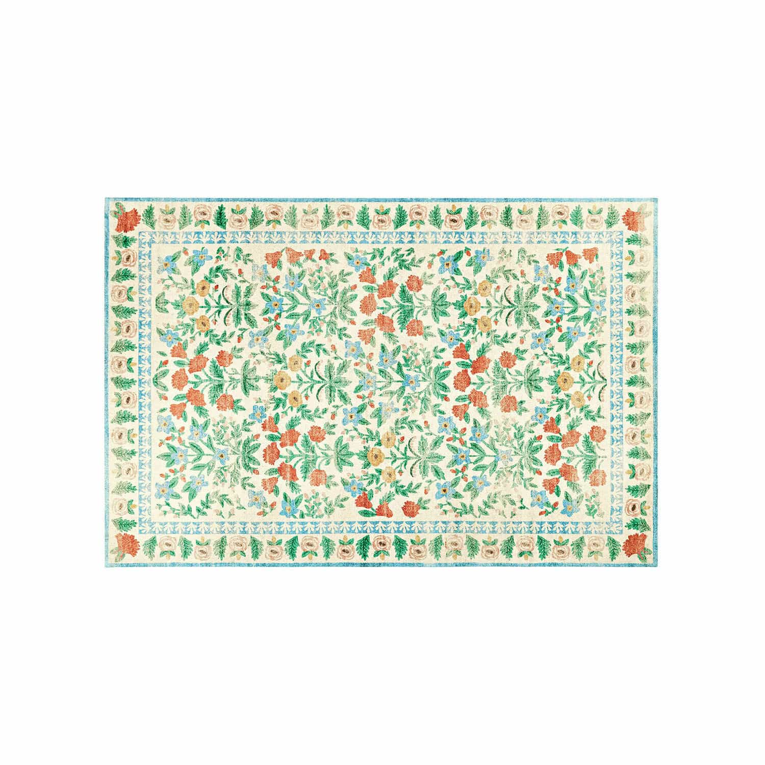 Tapis Jallorin coloré avec motif floral sur fond crème, décoration de sol pour salon