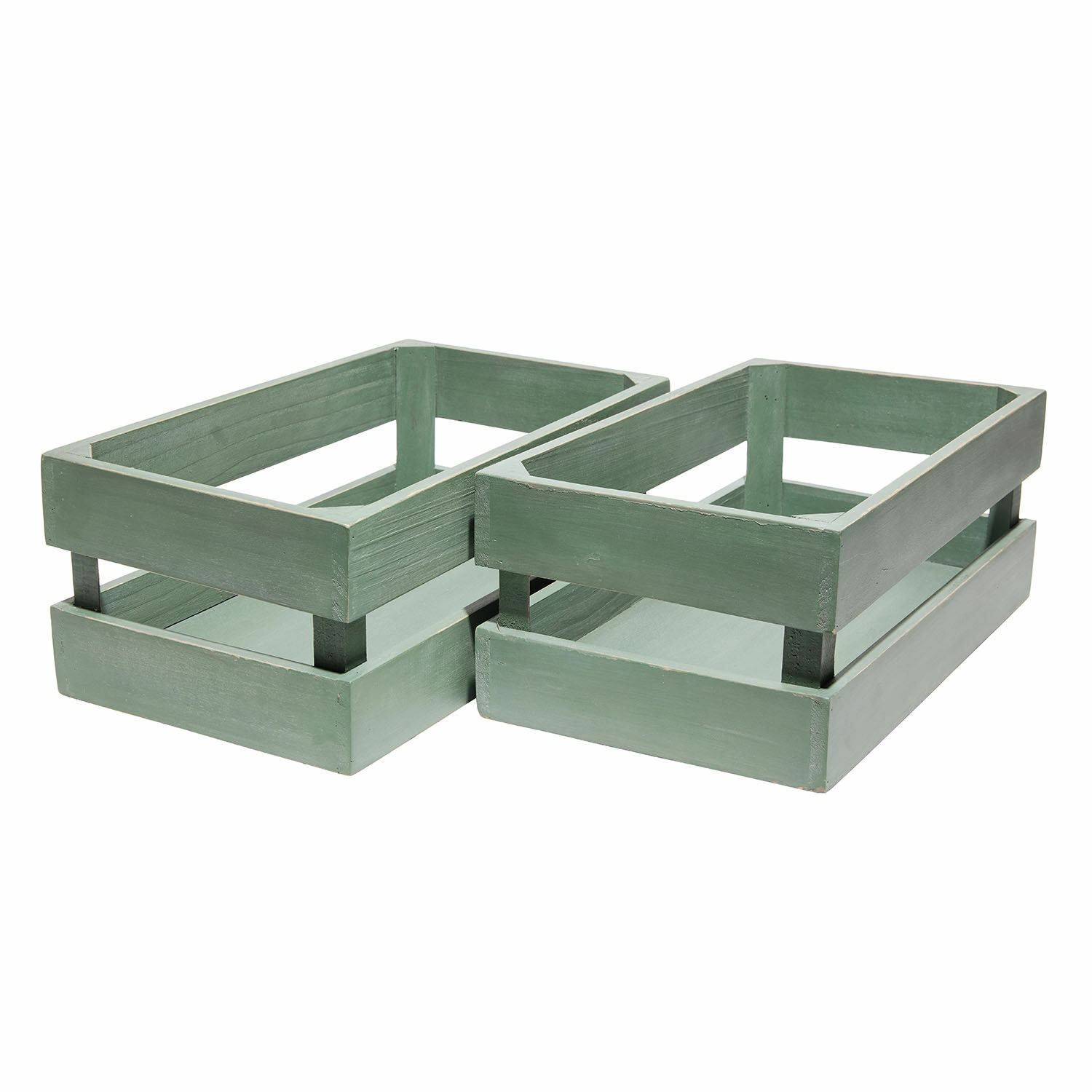 Lot de 2 paniers Éclairon Ensemble de deux caisses en bois vert pour rangement, organiseur décoratif pour la maison