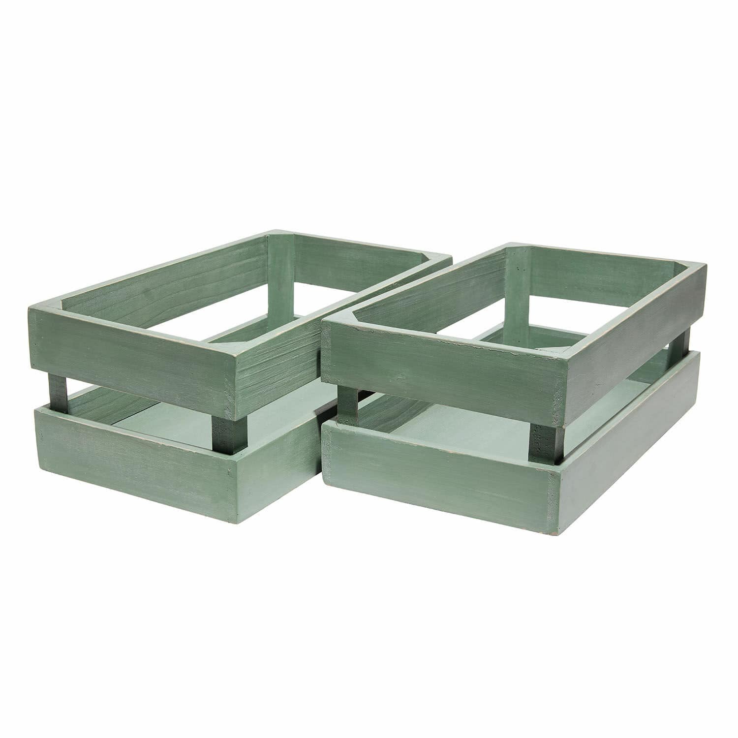 Mand set van 2 Éclairon Set van twee groene houten opbergkisten, decoratieve organizer voor thuis