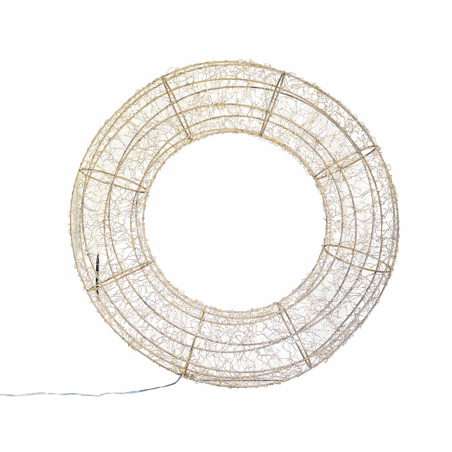 Krans met ledlampjes Veralisse Ronde lichtdecoratie van goudkleurig draad met kleine LED-lampjes voor binnen en buiten