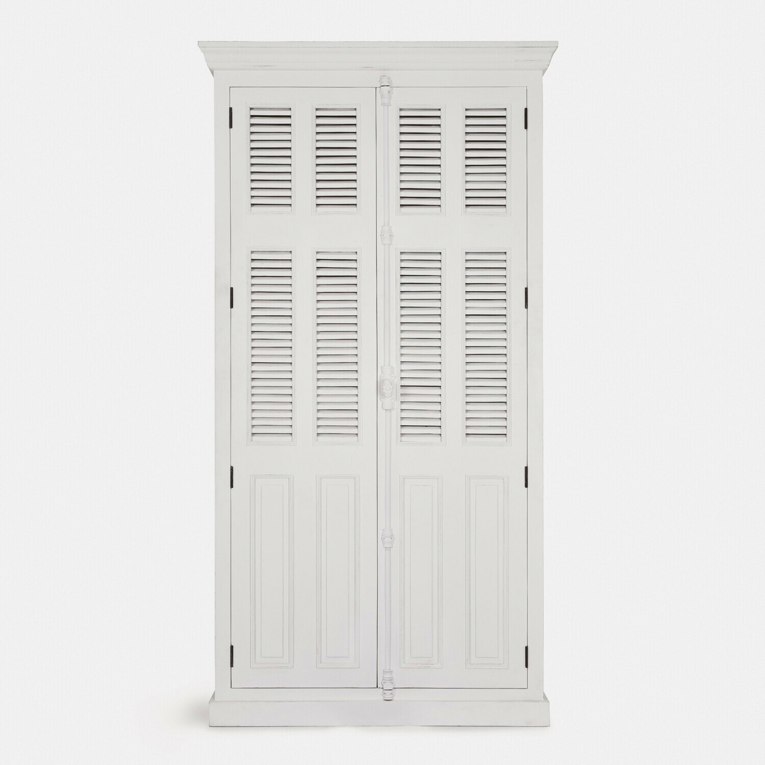 Armoire Elmsworth Armoire blanche en bois avec portes à persiennes et finition classique pour rangement