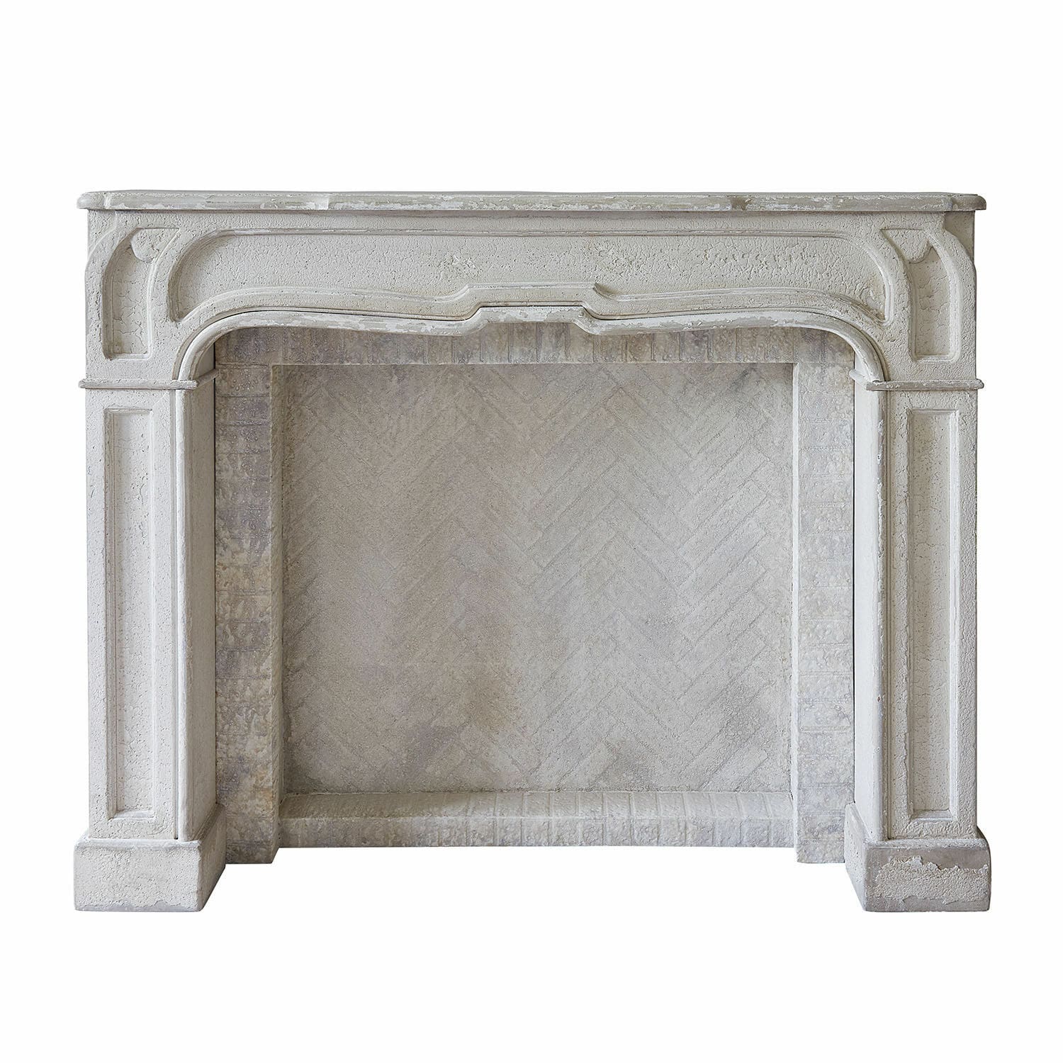 Console de cheminée Woodcroft Cheminée en pierre blanche classique avec détails sculptés et texture rustique élégante