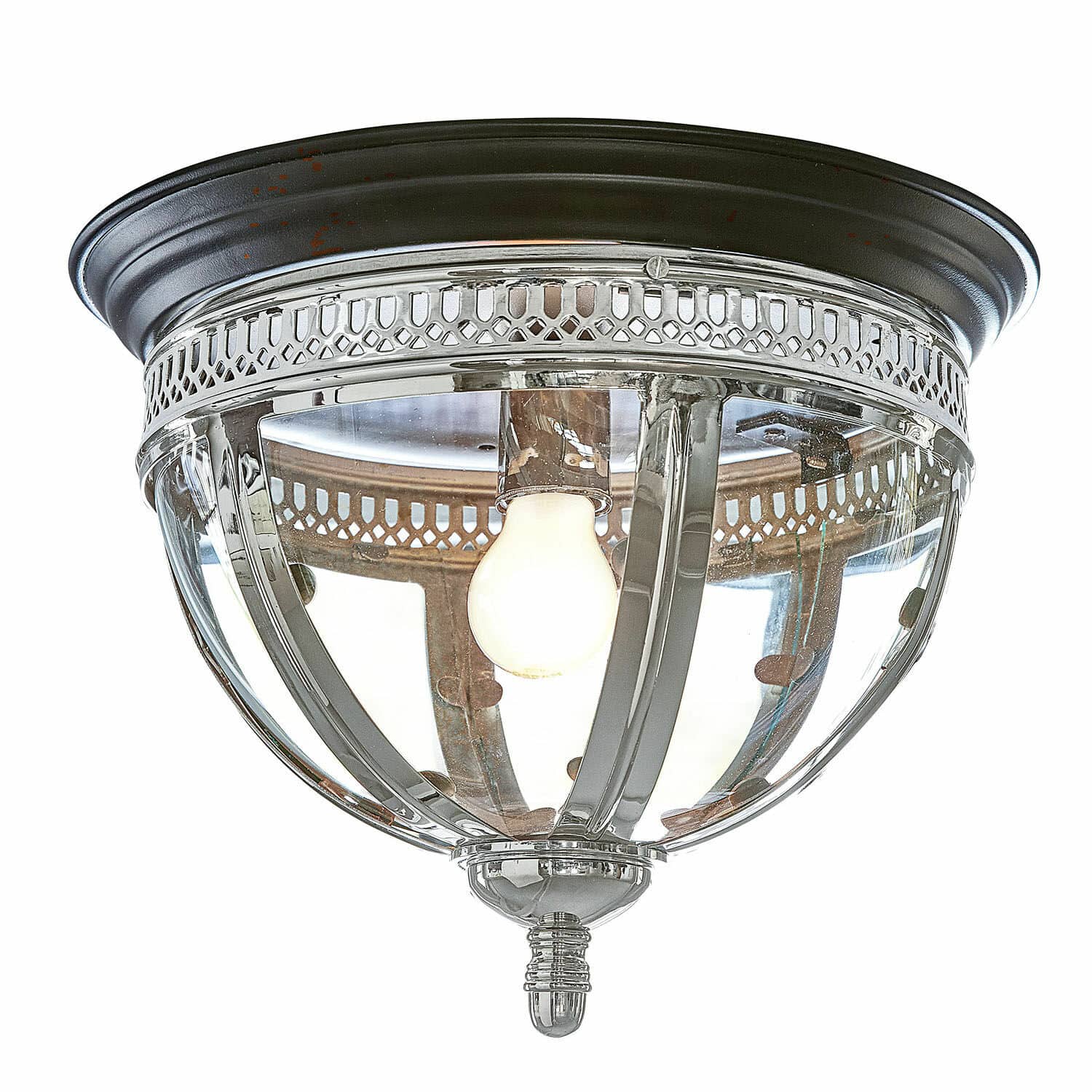Wand- en plafondlamp Toole Klassieke plafondlamp van metaal en glas in zwart en zilver voor stijlvolle binnenverlichting