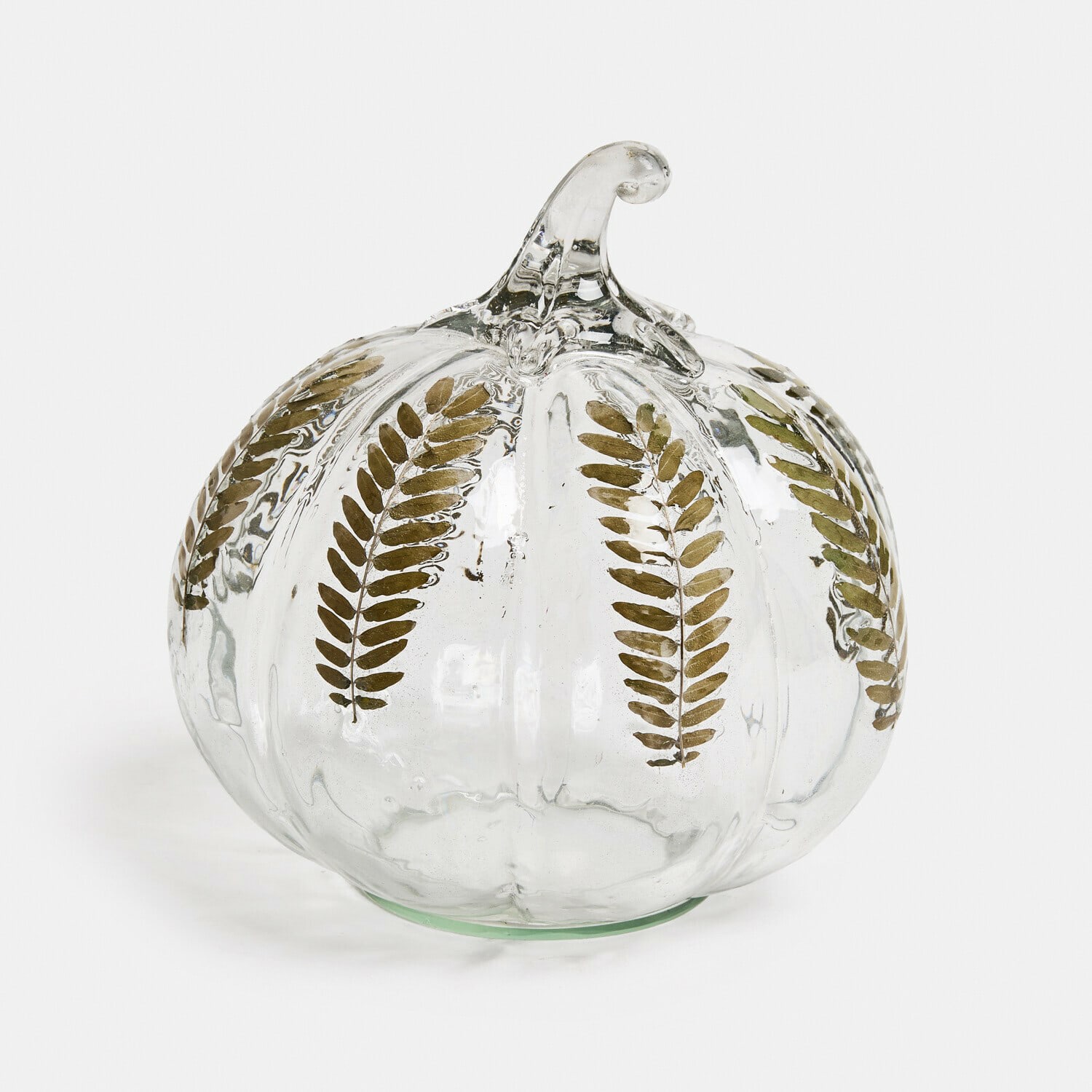 Pompoen Émurise Transparante glazen pompoen met gouden varenbladeren, stijlvolle herfstdecoratie