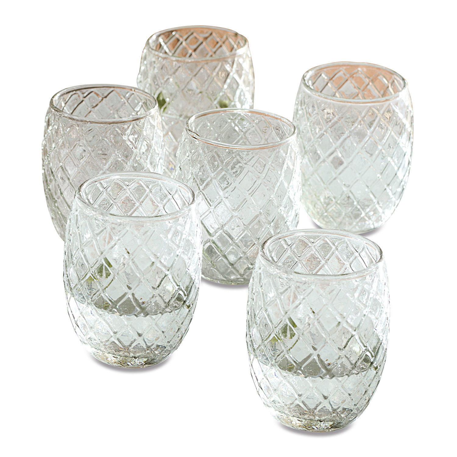 Lot de 6 verres Corrofin Ensemble de six verres transparents en verre avec motif losange, parfaits pour boissons et décoration