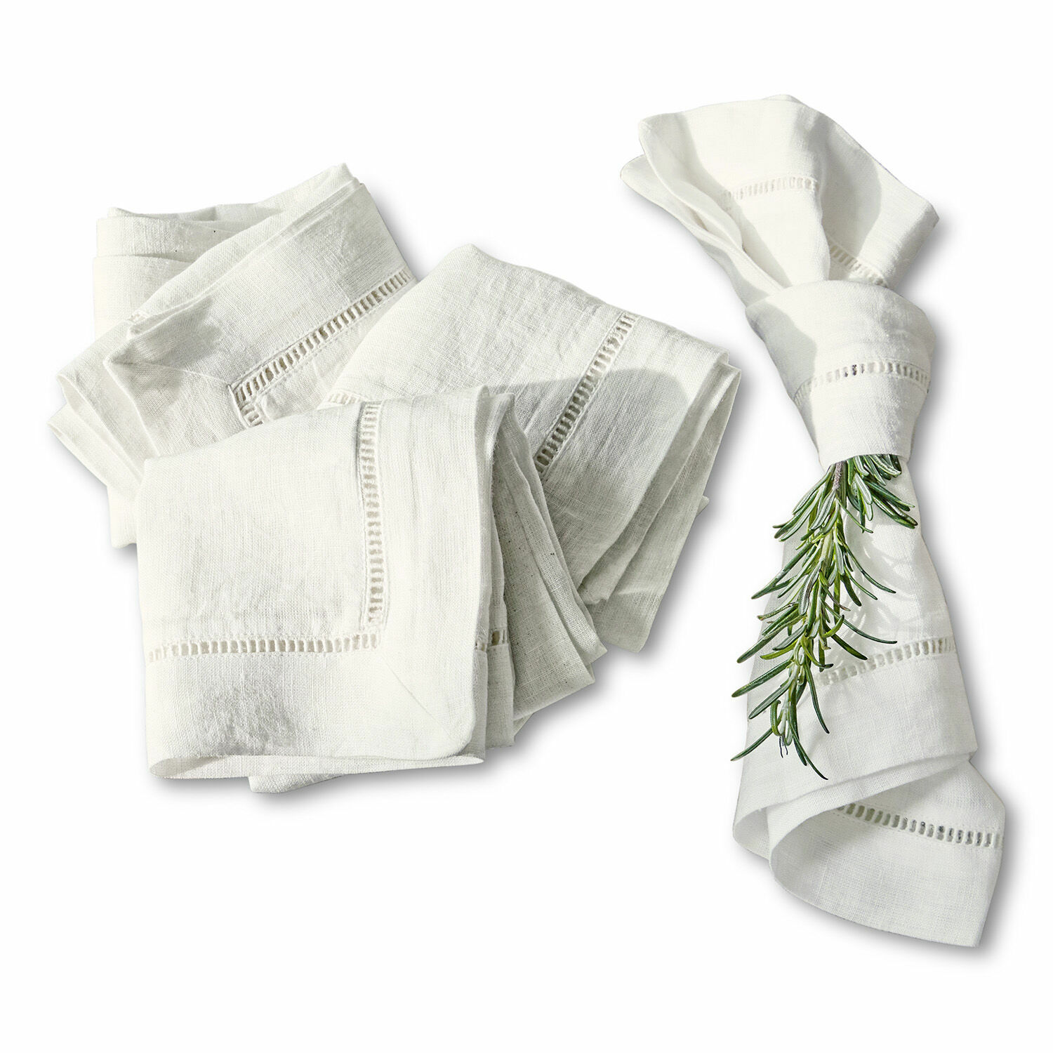 wit Set van 4 witte linnen servetten Covent Garden met decoratieve opengewerkte rand, elegante tafellinnen