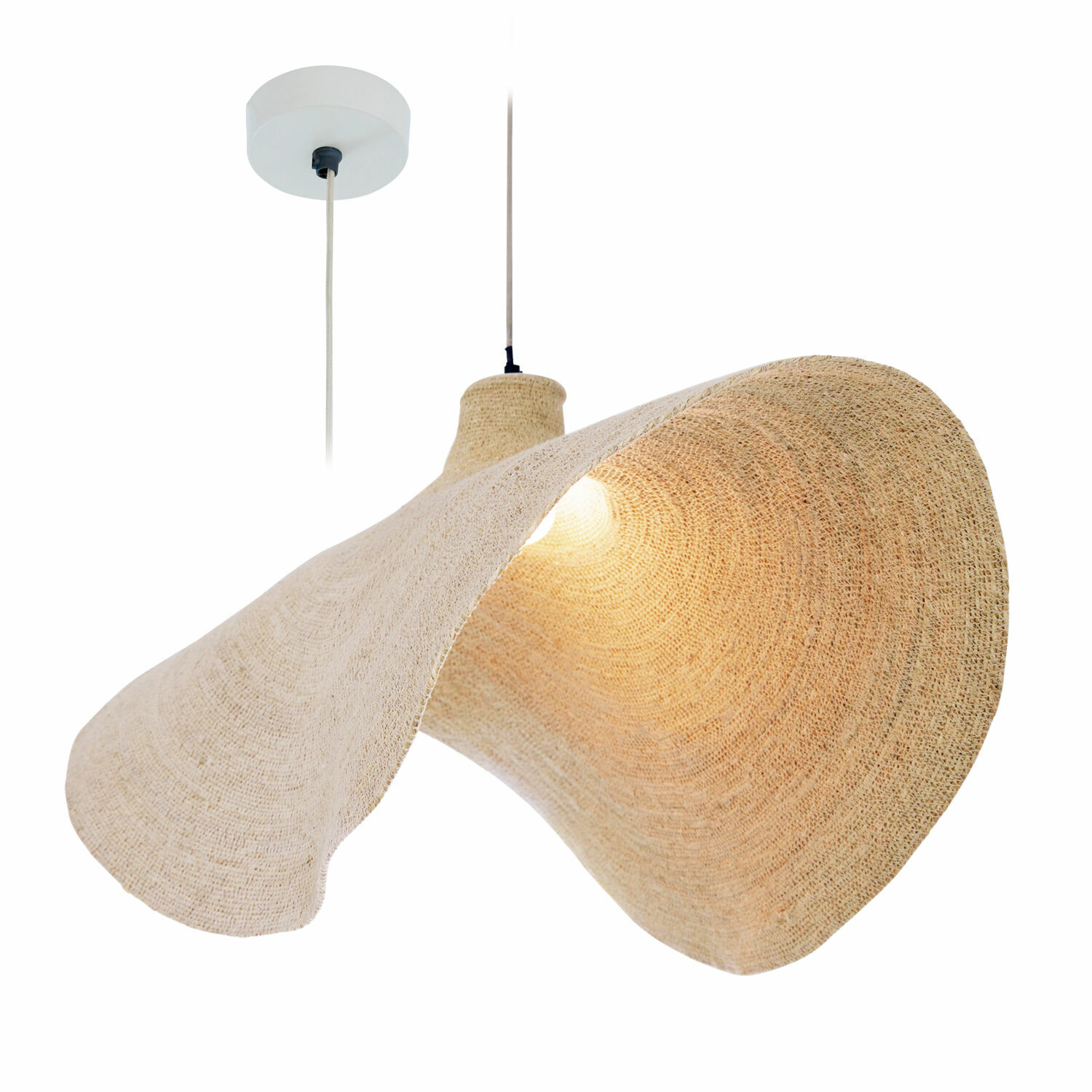 Suspension Thaon Suspension en matériau naturel beige ondulé, lampe décorative pour intérieur moderne