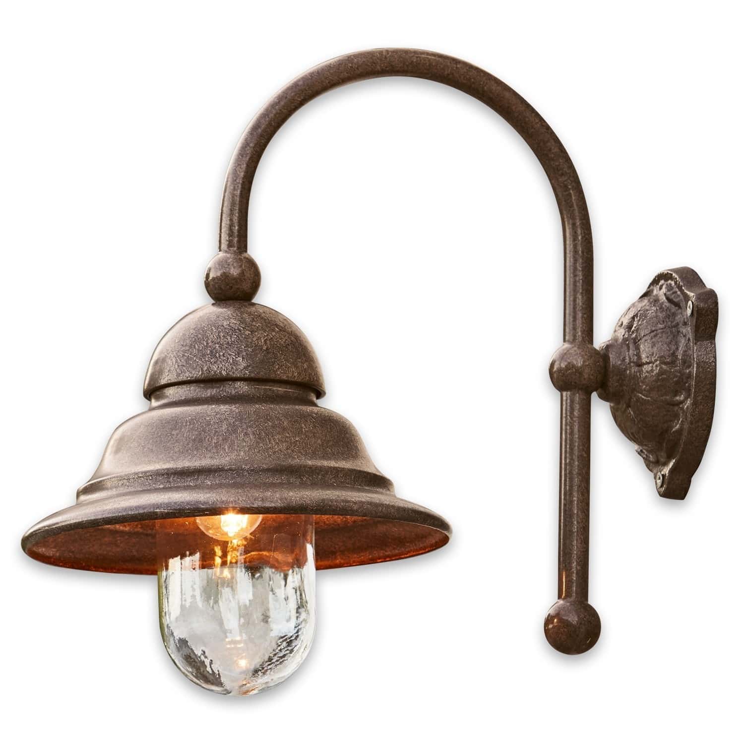Wandlamp voor buiten Keela Wandlamp van metaal in roestkleur met helder glas en warm LED-licht voor buiten