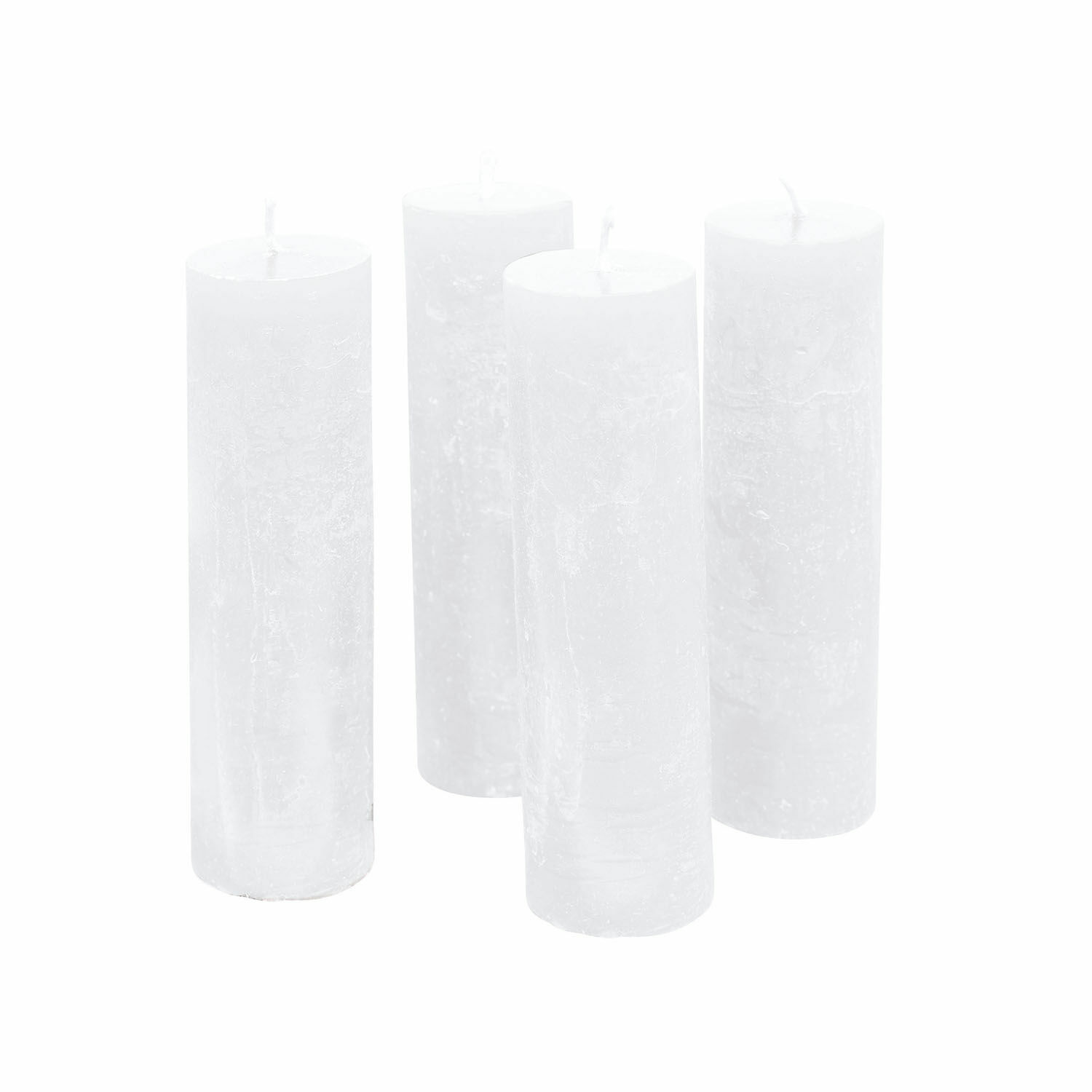 Lot de 4 bougies Muriel Ensemble de quatre bougies cylindriques blanches en cire pour décoration et ambiance