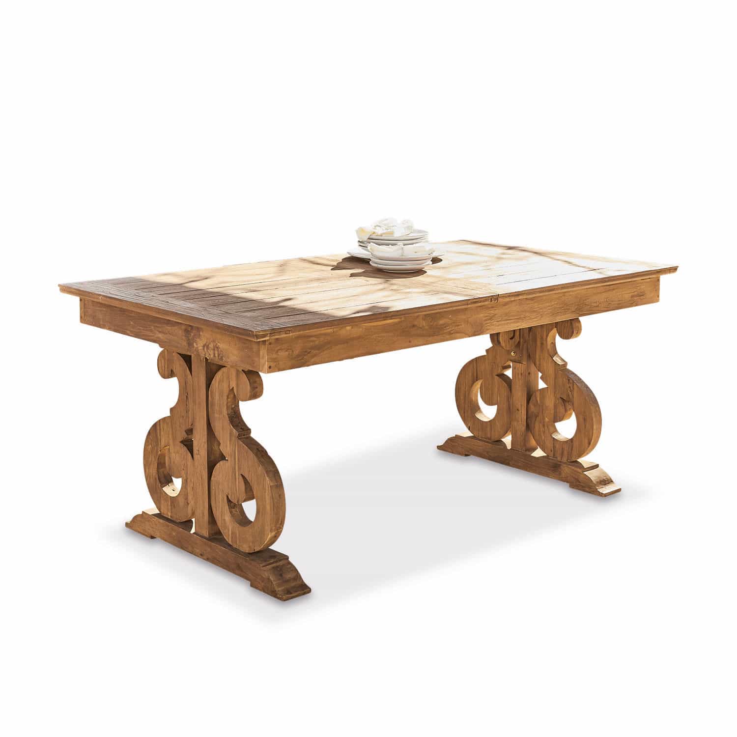 Table Concarneau Table à manger en bois naturel avec pieds décoratifs, meuble rustique pour salle à manger ou salon