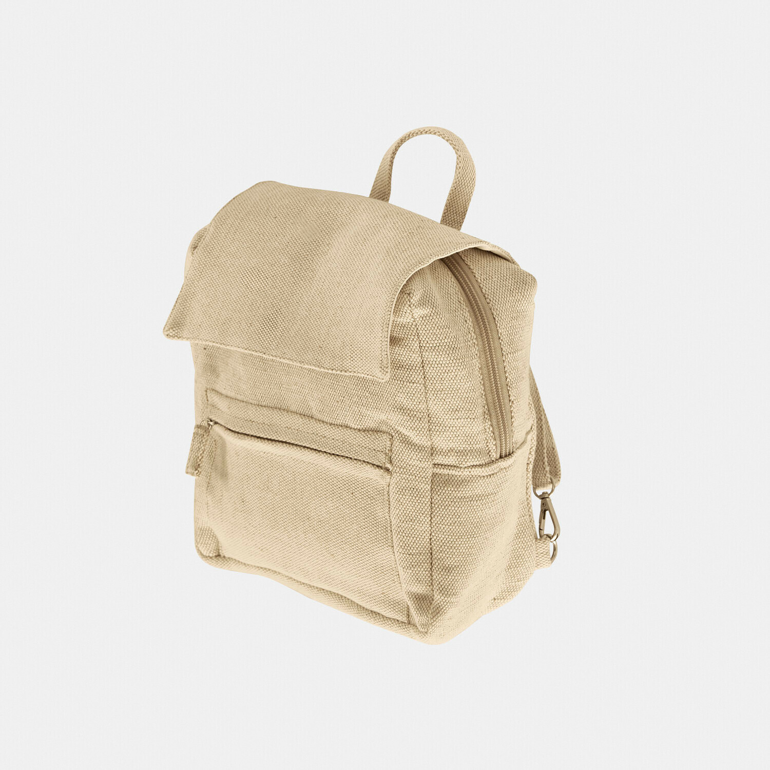 Koelrugzak Pawera Beige stoffen rugzak met klep en voorvak, lichtgewicht en praktisch voor dagelijks gebruik