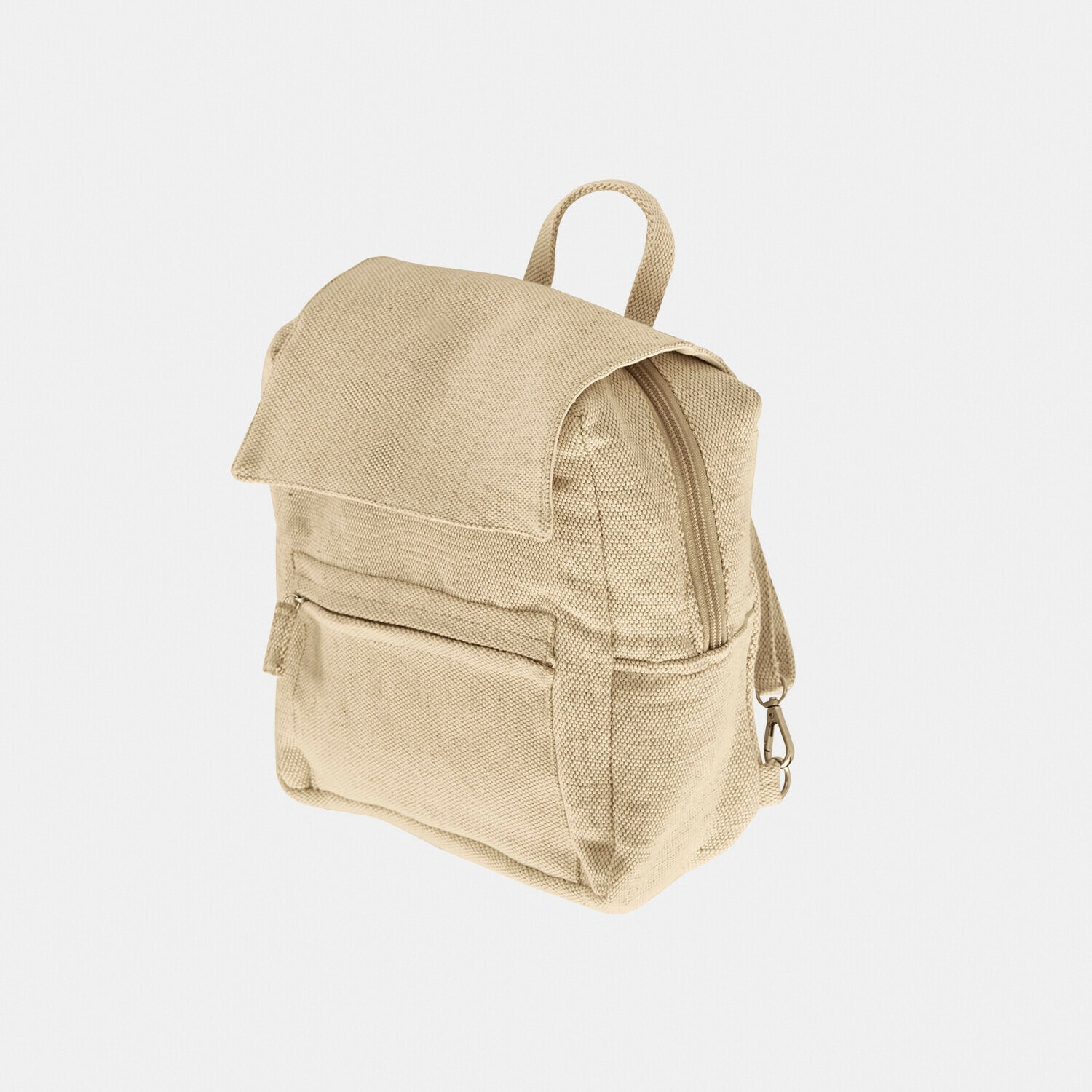 Koelrugzak Pawera Beige stoffen rugzak met klep en voorvak, lichtgewicht en praktisch voor dagelijks gebruik