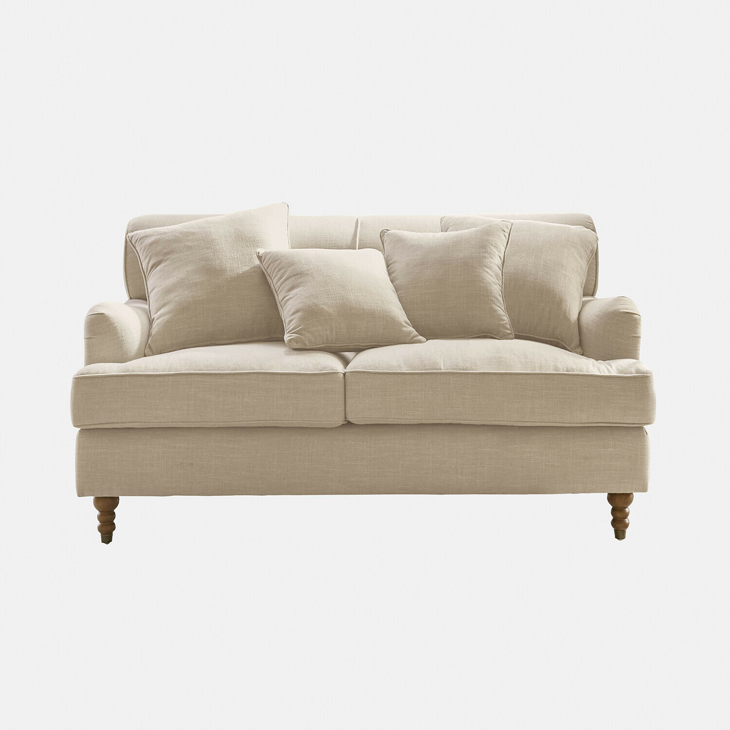Canapé Isa Canapé beige en tissu avec coussins et pieds en bois, meuble confortable pour salon