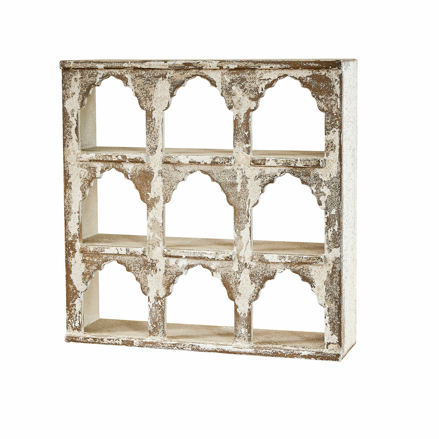 Organisateur mural Lorinique Étagère rustique en bois blanc et marron avec neuf compartiments ouverts pour rangement
