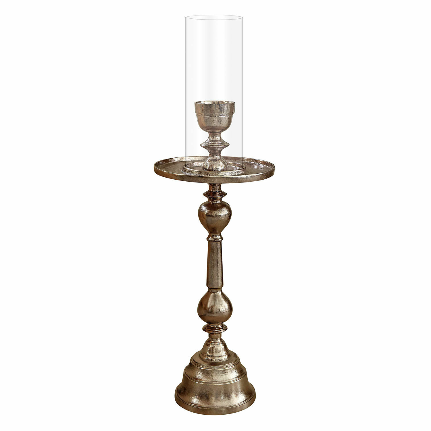Bougeoir Orvante Bougeoir en métal argenté avec protection en verre transparent, décoration élégante pour intérieur