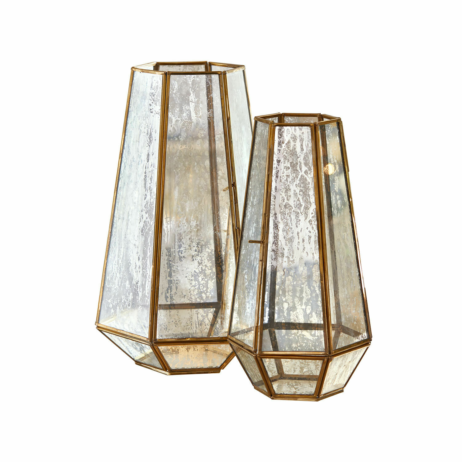 Windlicht set van 2 Mouniza Set van twee lantaarns van verouderd glas met messing frame in vintage stijl voor interieurdecoratie