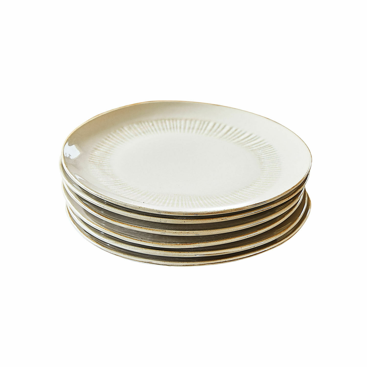 beige Set van 6 beige keramische borden met subtiel patroon, perfect voor dagelijks gebruik